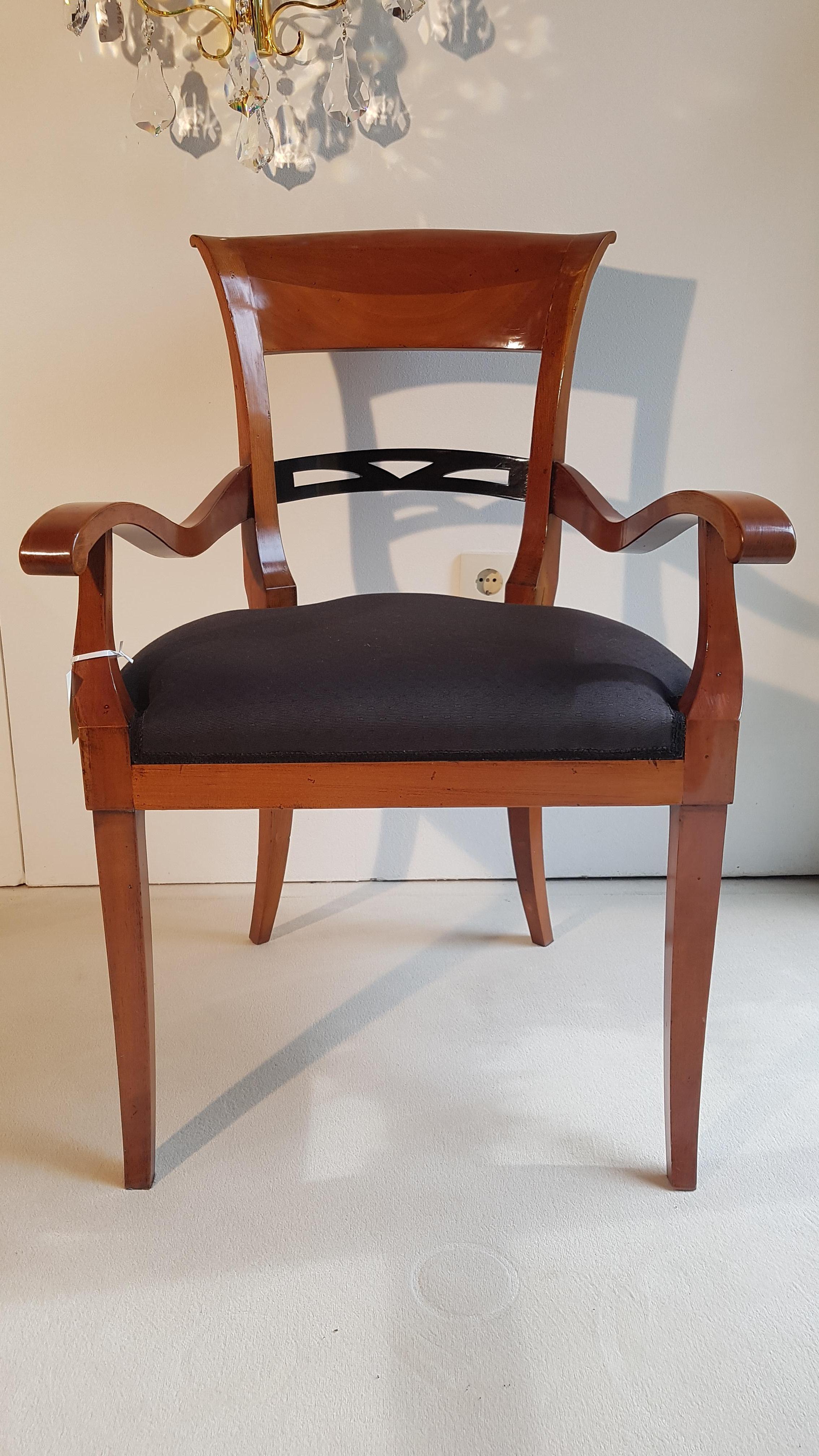 19th Century Biedermeier Chair with Armrest Made of Cherry For Sale