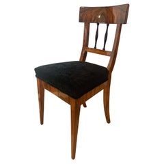 Antique Biedermeier Chair, Walnut Veneer, Black Velvet, South Germany, circa 1820