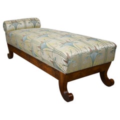 Antique Biedermeier Chaise Lounge/ Daybed Nutwood, Newly Upholstered, Austria, ca. 1850