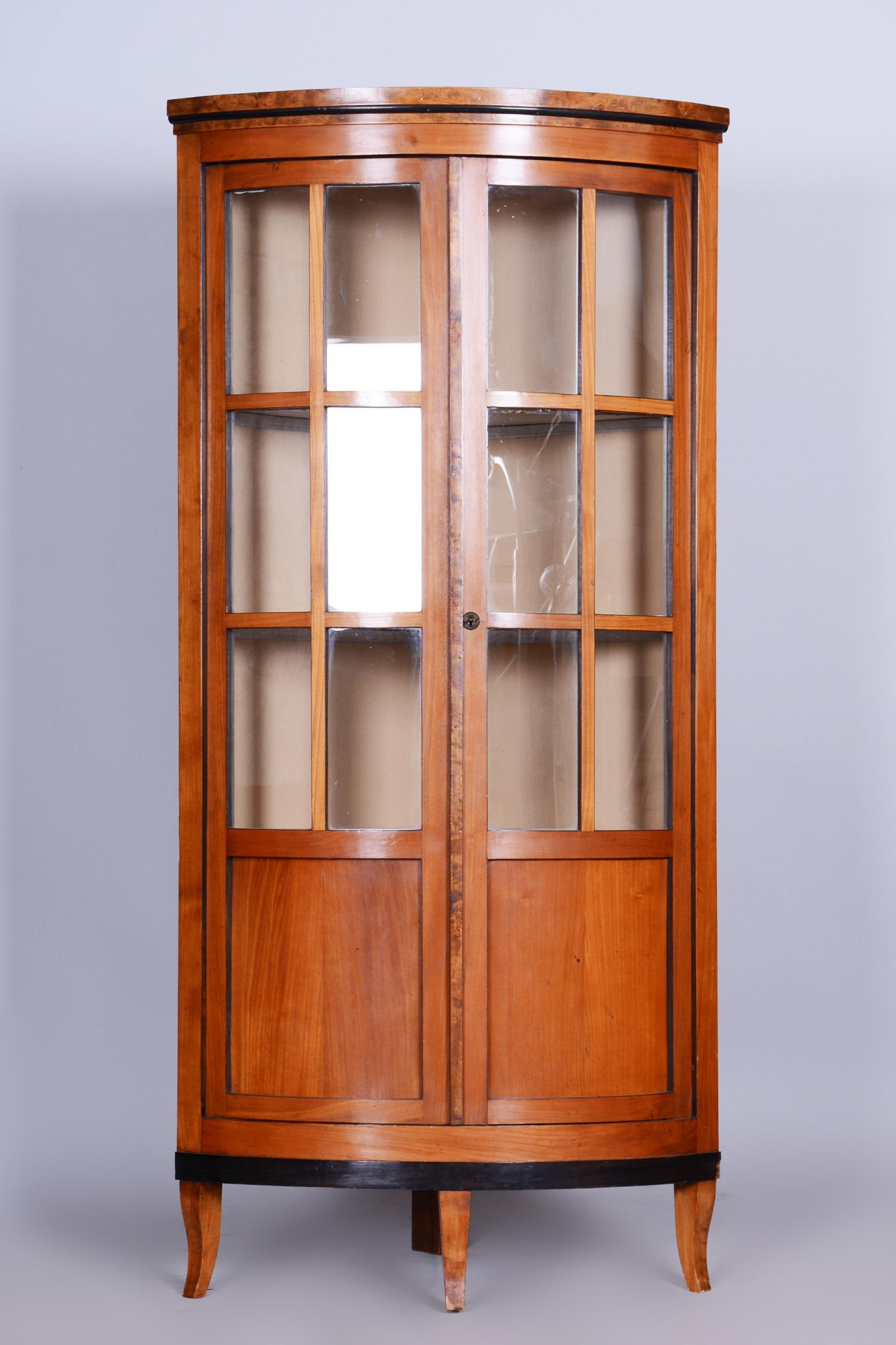 Wood Biedermeier Cherry-Tree Corner Display Cabinet, Original, Czechia, 1840s For Sale
