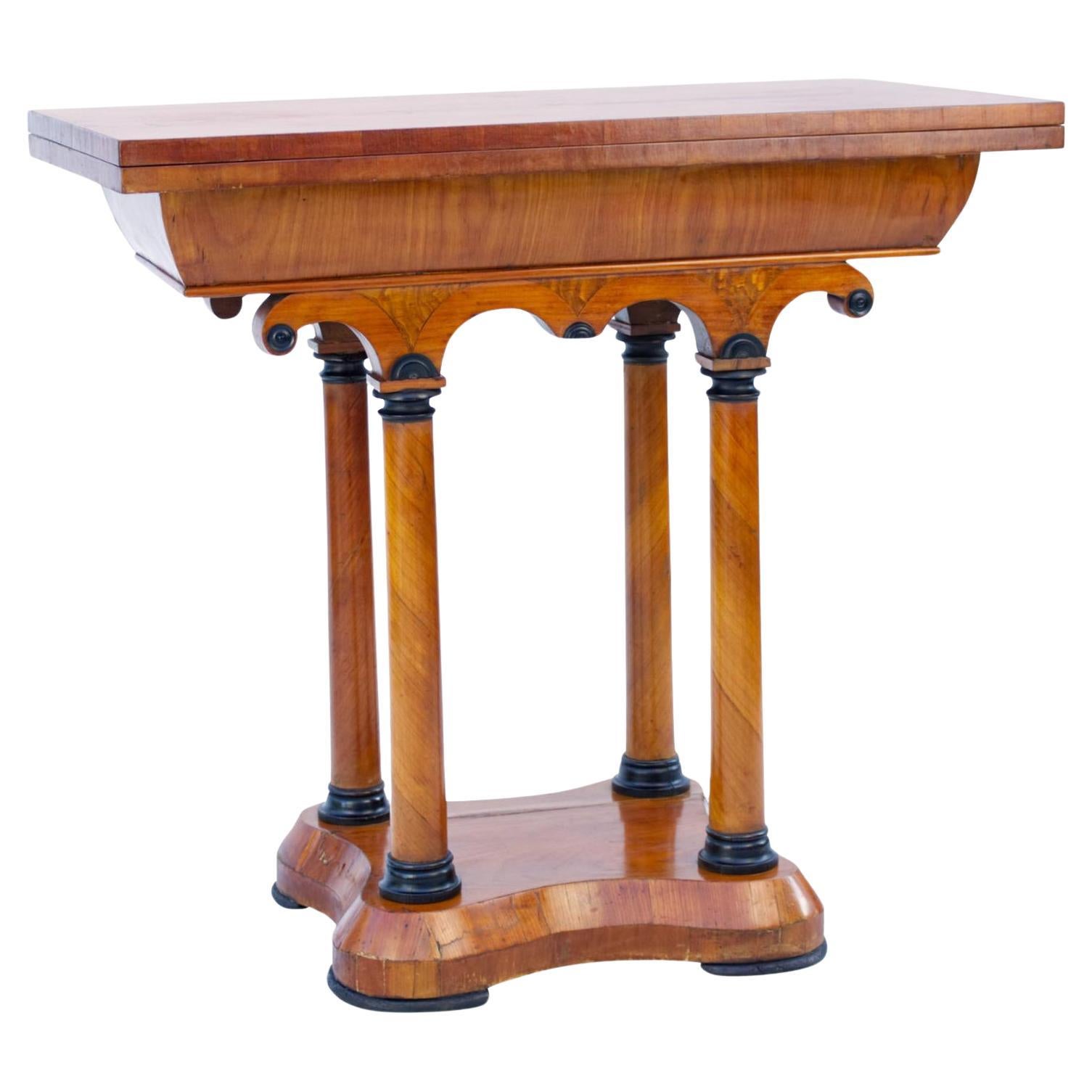 Console Biedermeier ou table de jeu à rabat en merisier, milieu du 19e siècle en vente