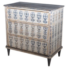 Antique Handpainted Blue and White Biedermeier Chest of Drawers, 19th Century