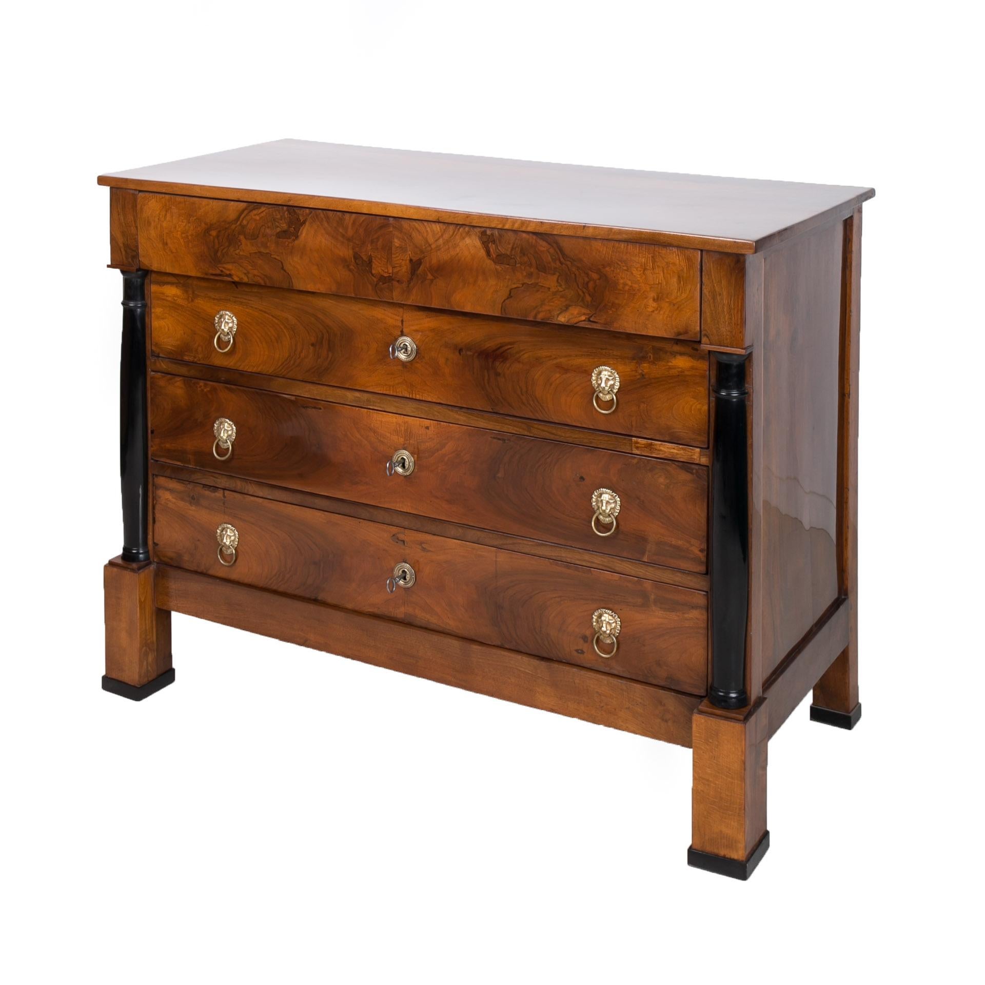 Polished Biedermeier Chest of Drawers, France, 19th Century For Sale