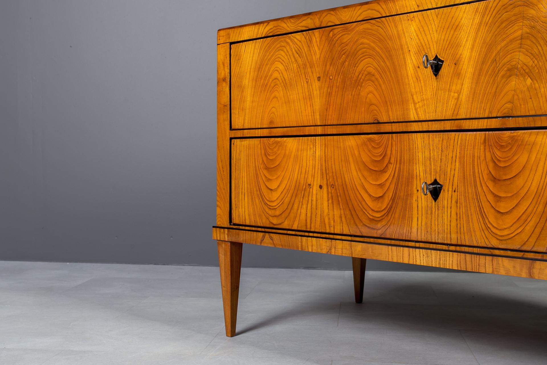 Olmo Biedermeier Chest of Drawers in Elm Veneer, Austria, Late 19th Century in vendita