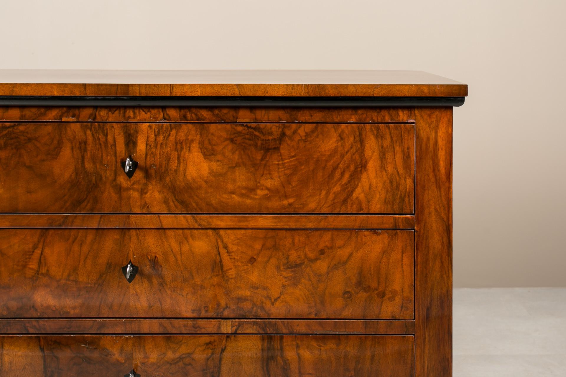 Biedermeier Chest of Drawers in Walnut Veneer, Germany, 19th Century 3