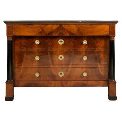 Biedermeier Chest of Drawers in Walnut Veneer, Marble Top, France, 19th Century