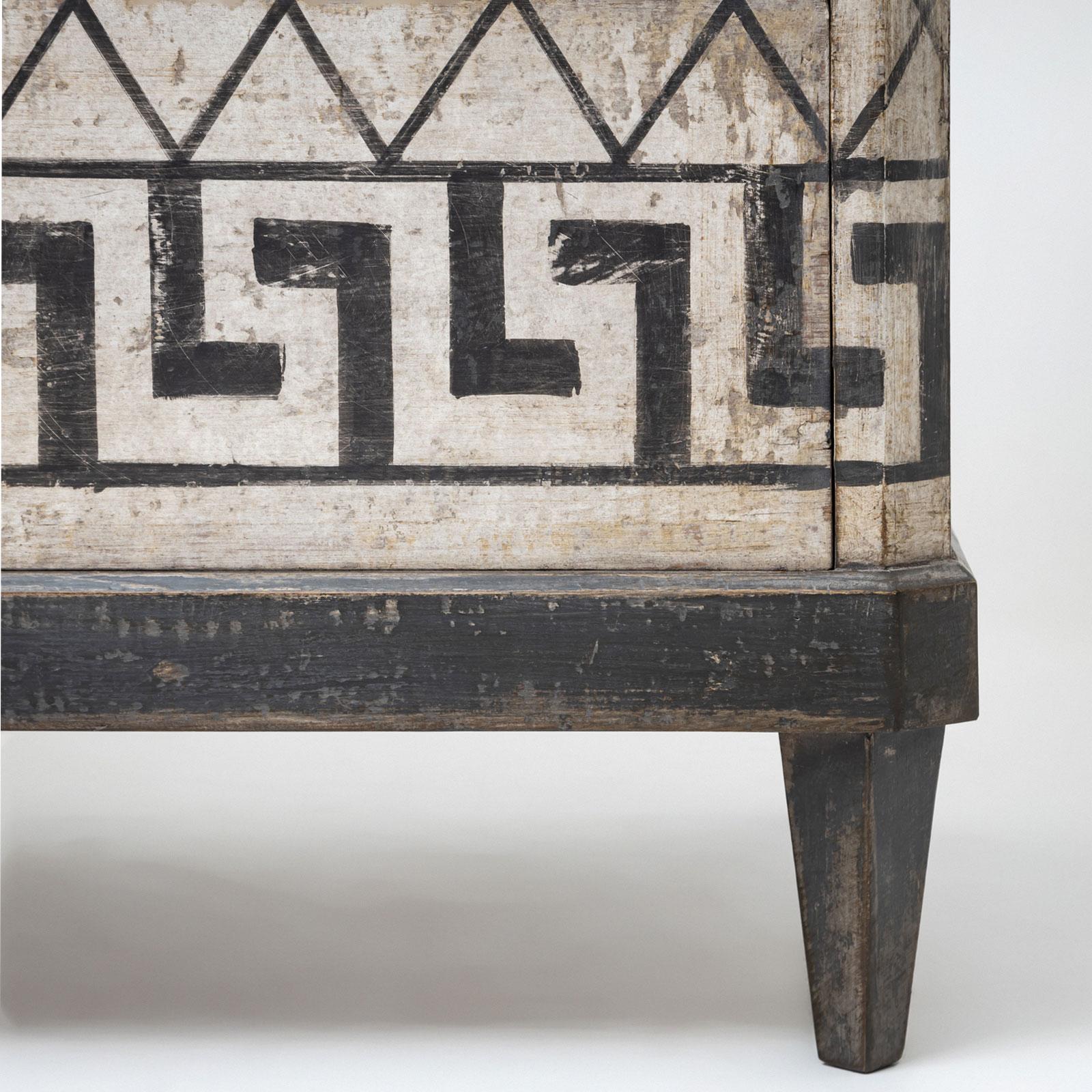 Hand-Painted Biedermeier Chest of Drawers with Meander Pattern, circa 1830 For Sale