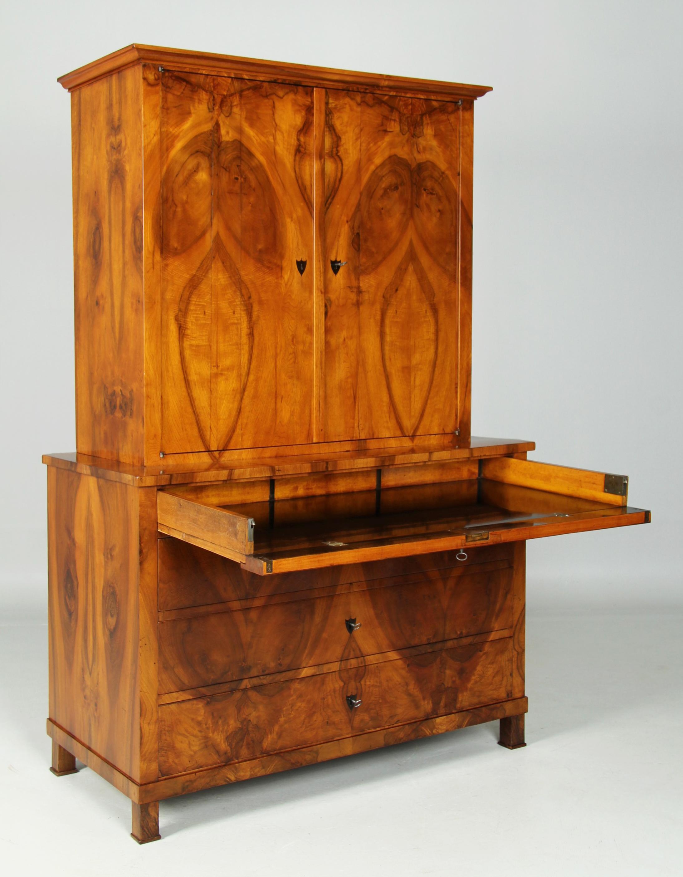Arcón Biedermeier, Secretario o Gabinete, Nogal, Sur de Alemania, hacia 1830 en Bueno estado para la venta en Greven, DE