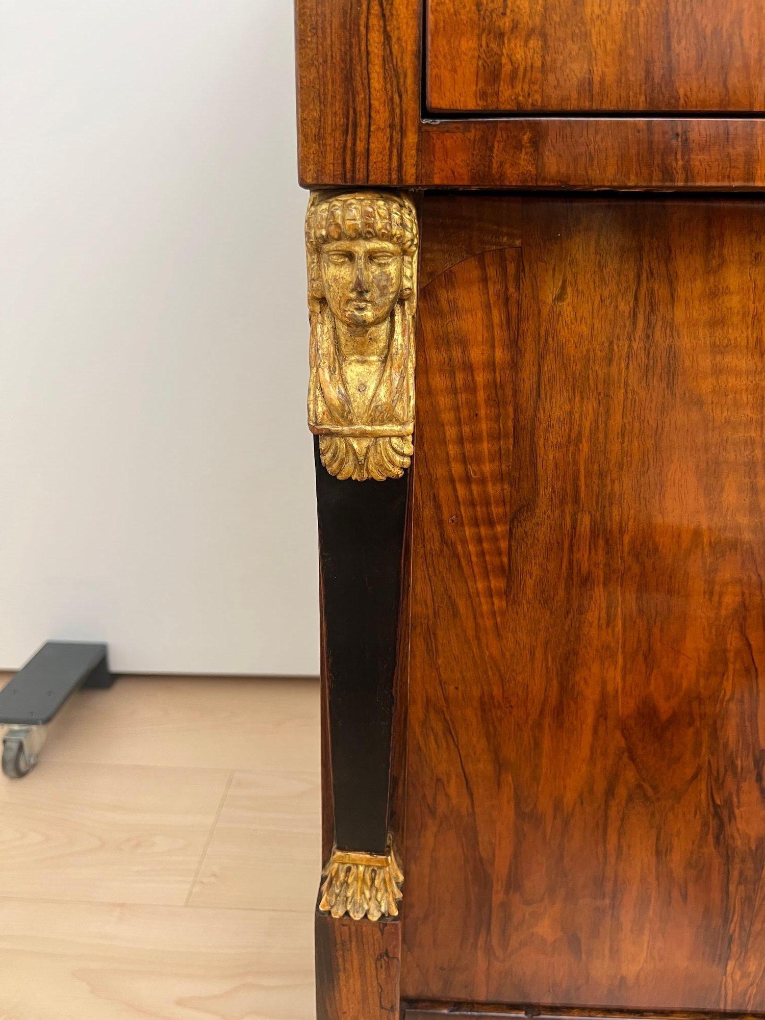 Biedermeier Chest, Walnut Veneer, Cherry, Gold-Leaf, Brass, Austria circa 1815 For Sale 2