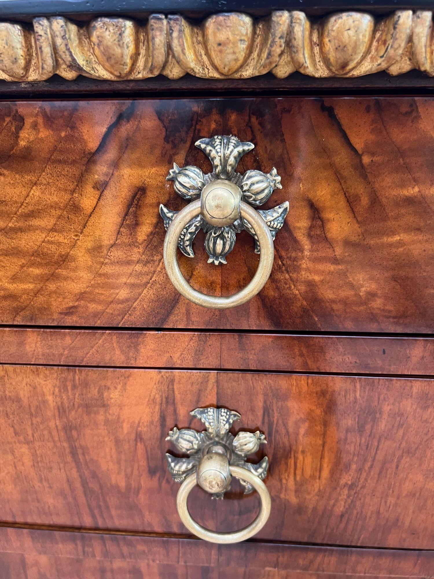 Biedermeier Chest, Walnut Veneer, Cherry, Gold-Leaf, Brass, Austria circa 1815 For Sale 4