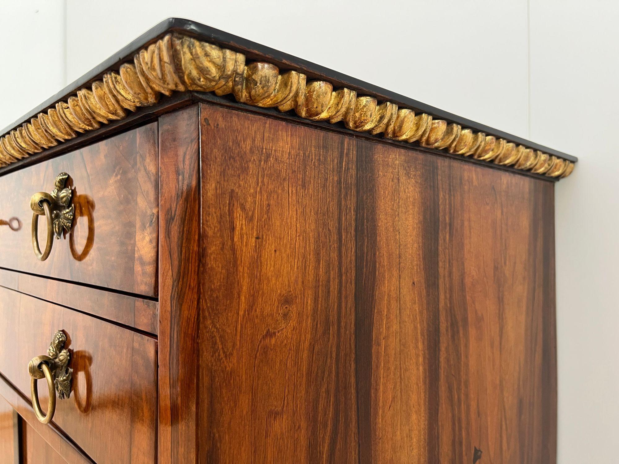 Biedermeier Chest, Walnut Veneer, Cherry, Gold-Leaf, Brass, Austria circa 1815 For Sale 5
