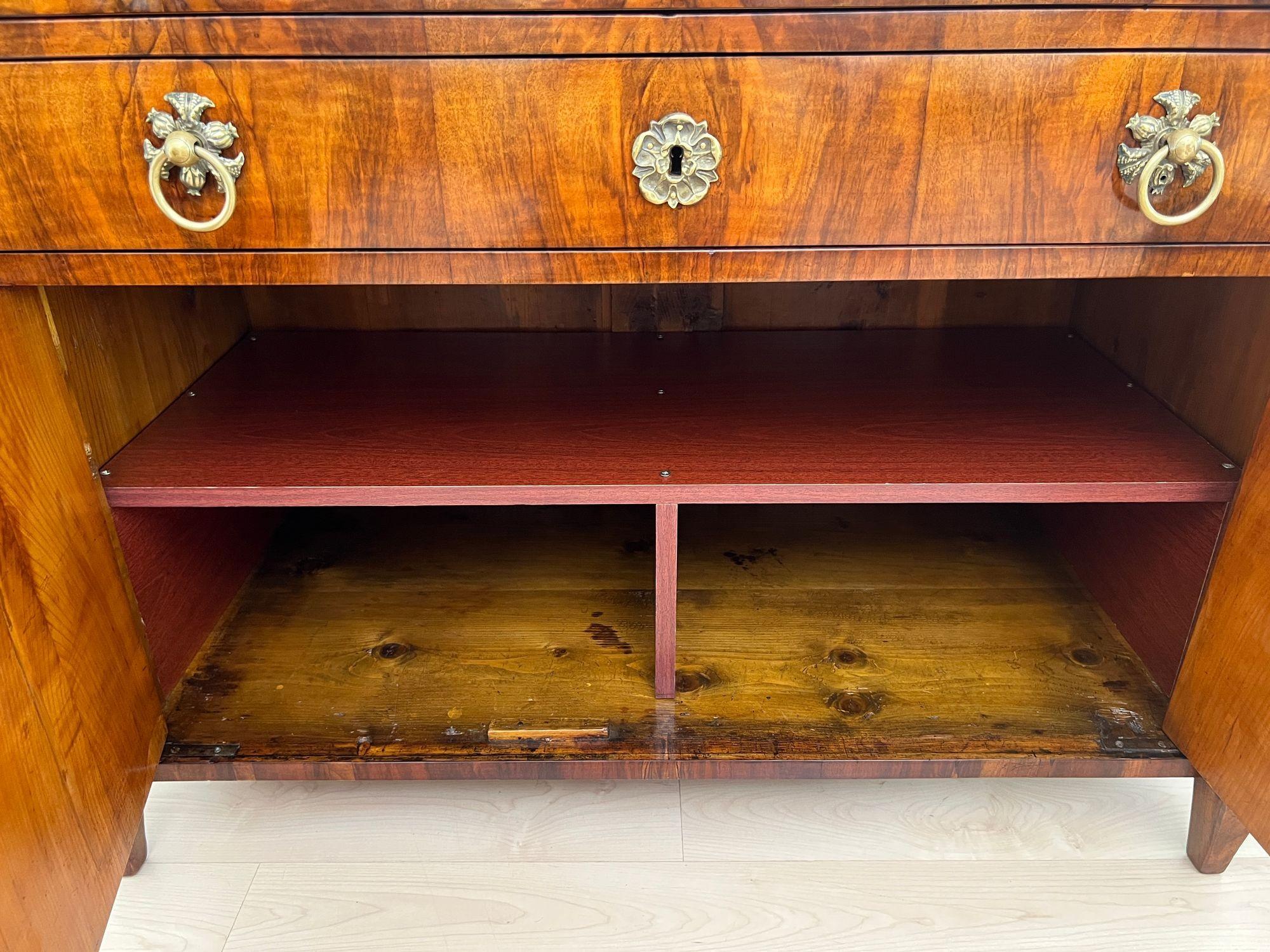 Biedermeier Chest, Walnut Veneer, Cherry, Gold-Leaf, Brass, Austria circa 1815 For Sale 10
