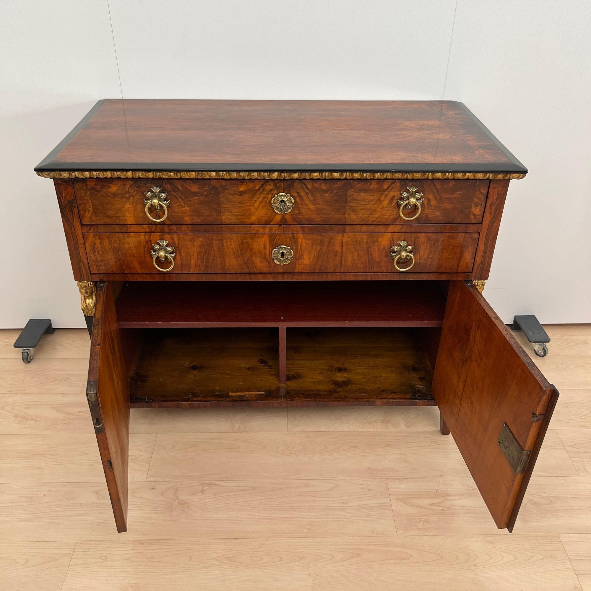 Empire Biedermeier Chest, Walnut Veneer, Cherry, Gold-Leaf, Brass, Austria circa 1815 For Sale
