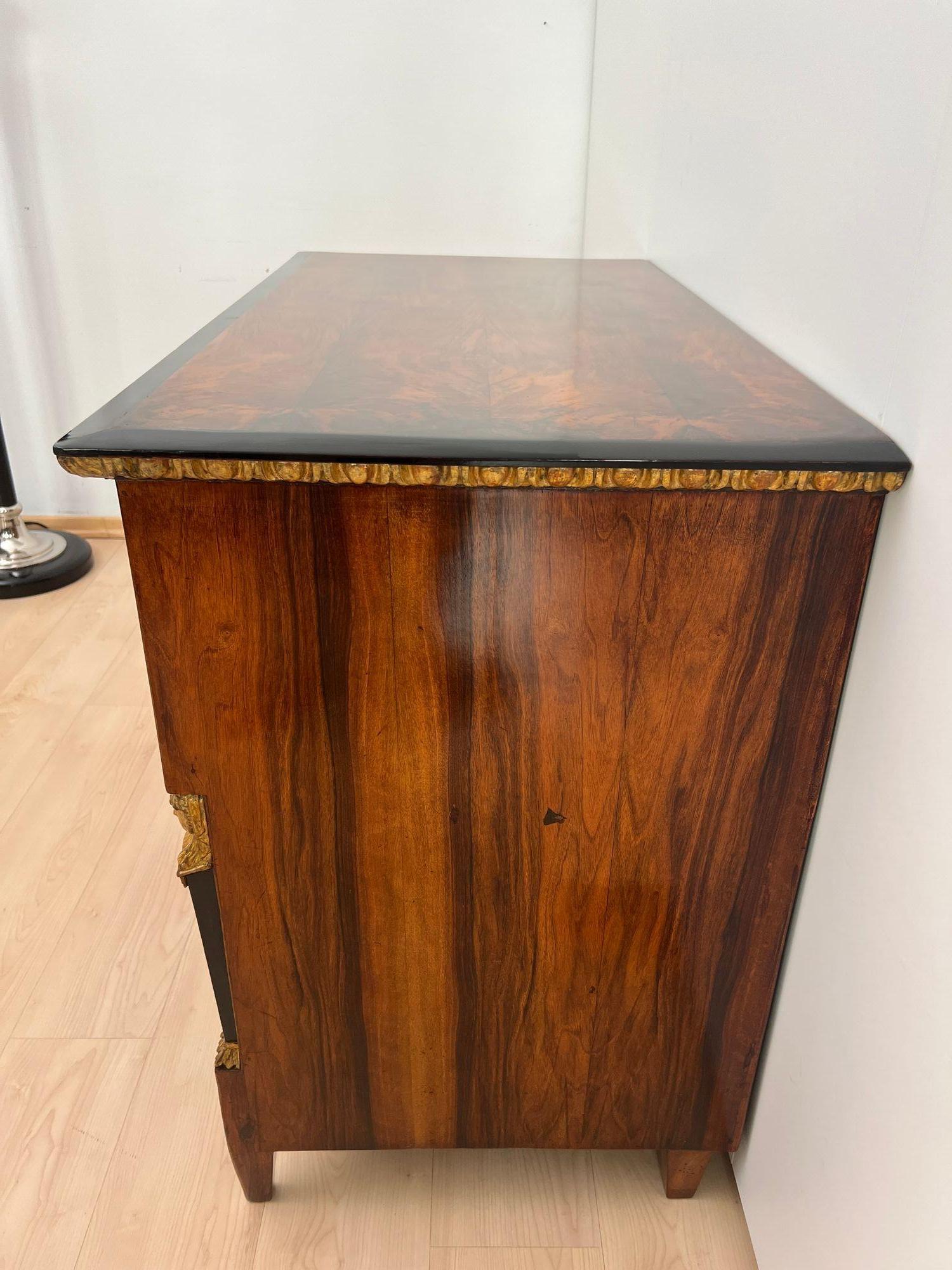 Early 19th Century Biedermeier Chest, Walnut Veneer, Cherry, Gold-Leaf, Brass, Austria circa 1815 For Sale