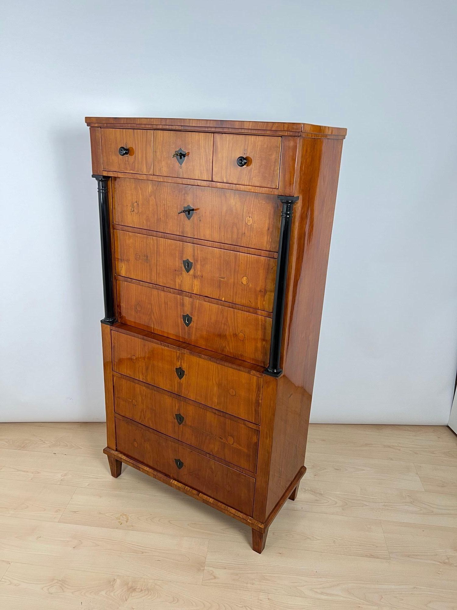 Chiffoniera Biedermeier, impiallacciatura di ciliegio, Germania del Sud, 1830 ca. in vendita 6