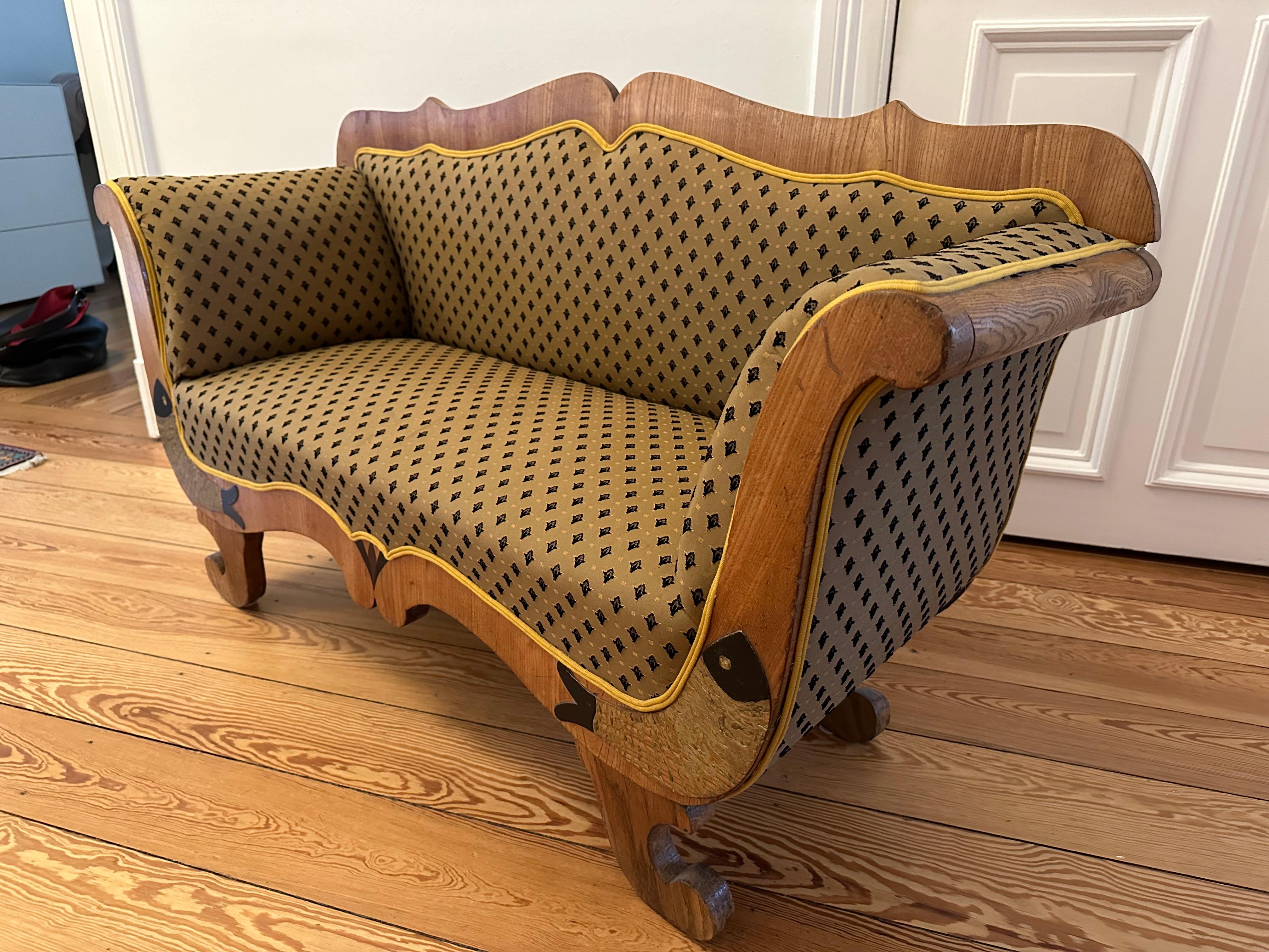 19th Century Biedermeier Children's Bench dual Functionality as a Luxurious Pet Bed For Sale