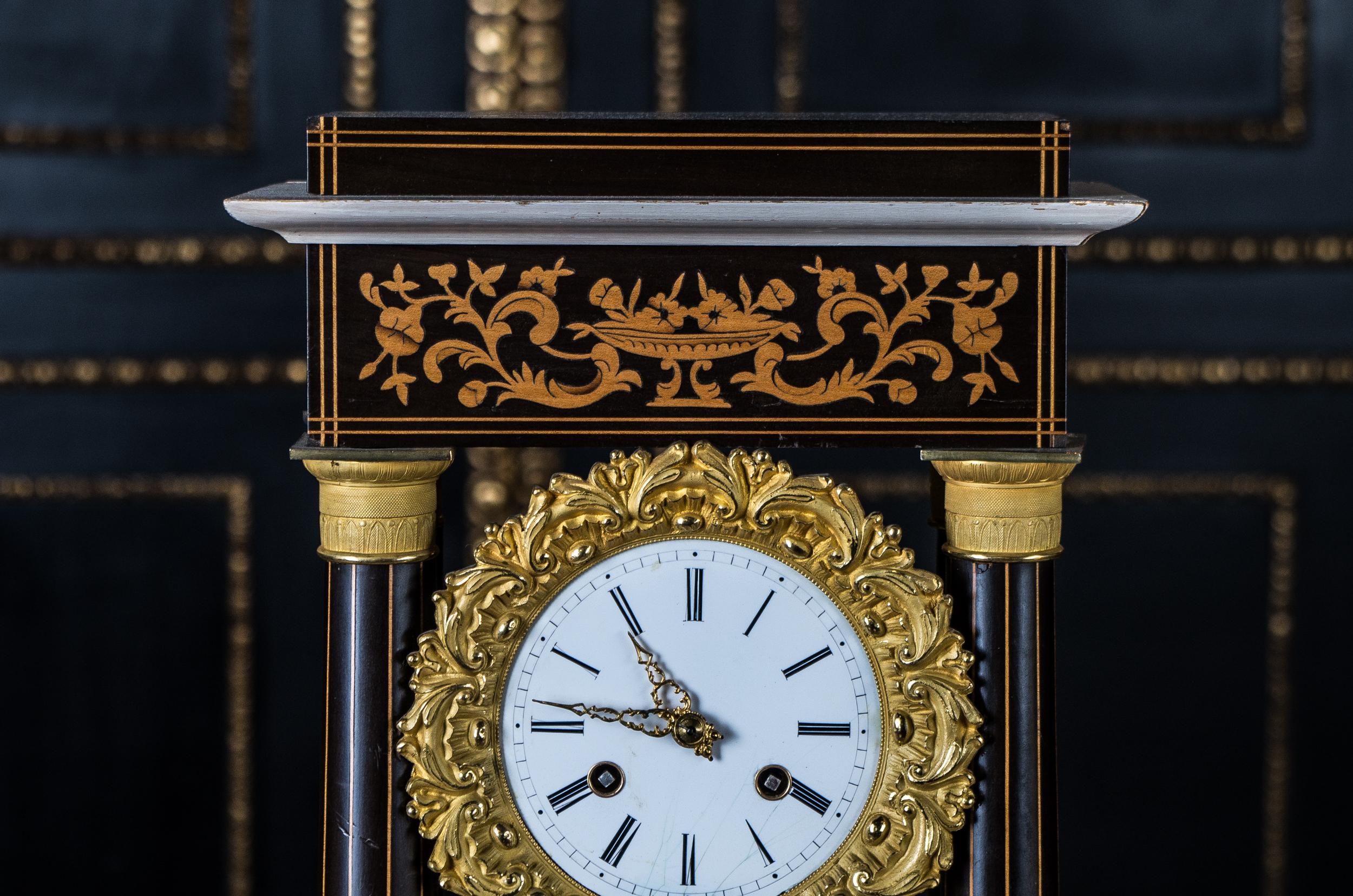 Beech Biedermeier Chimney Clock with Inlays, circa 1860 For Sale