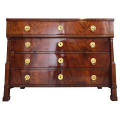 Biedermeier Commode and Bureau Made of Walnut with Brass Handles