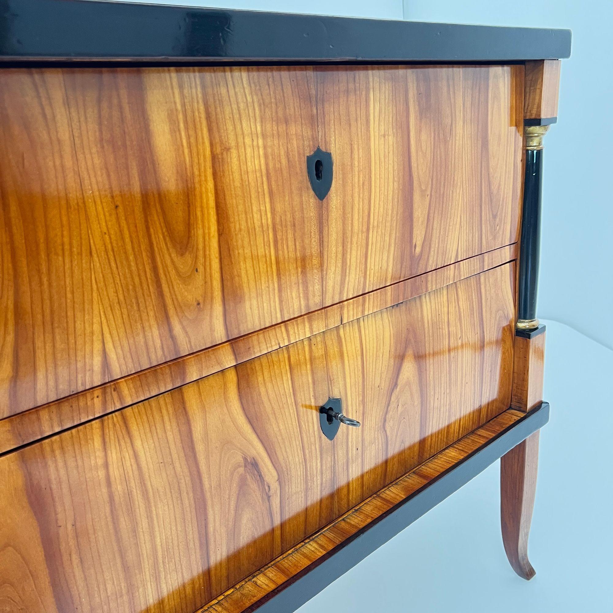 Biedermeier Commode, Cherry Wood, Ebonized, Gilded, Franconia circa 1820 For Sale 6