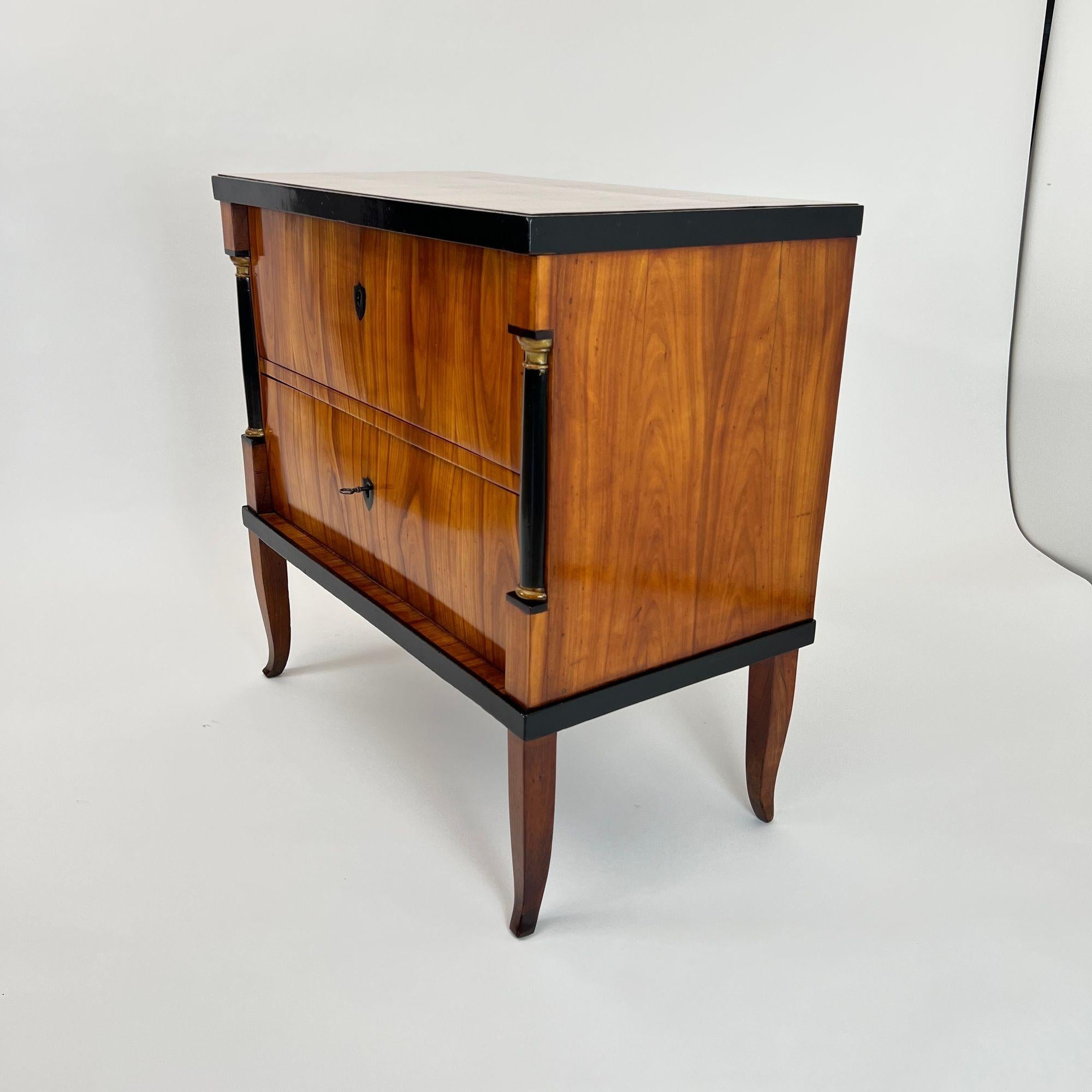 Early 19th Century Biedermeier Commode, Cherry Wood, Ebonized, Gilded, Franconia circa 1820 For Sale