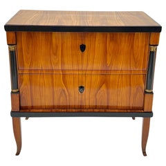 Antique Biedermeier Commode, Cherry Wood, Ebonized, Gilded, Franconia circa 1820