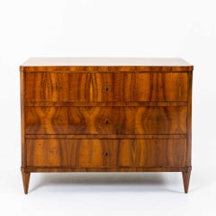 Biedermeier Commode with Three Drawers, Walnut Veneered, German circa 1820
