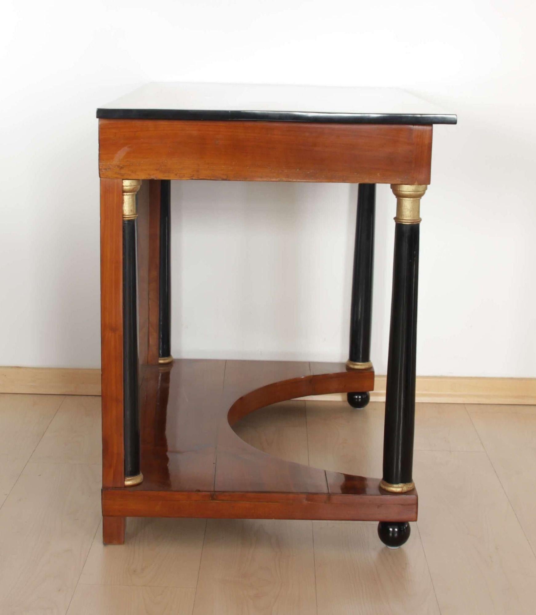 Veneer Biedermeier Console Table, Cherry Wood, Full Columns, South Germany circa 1820 For Sale