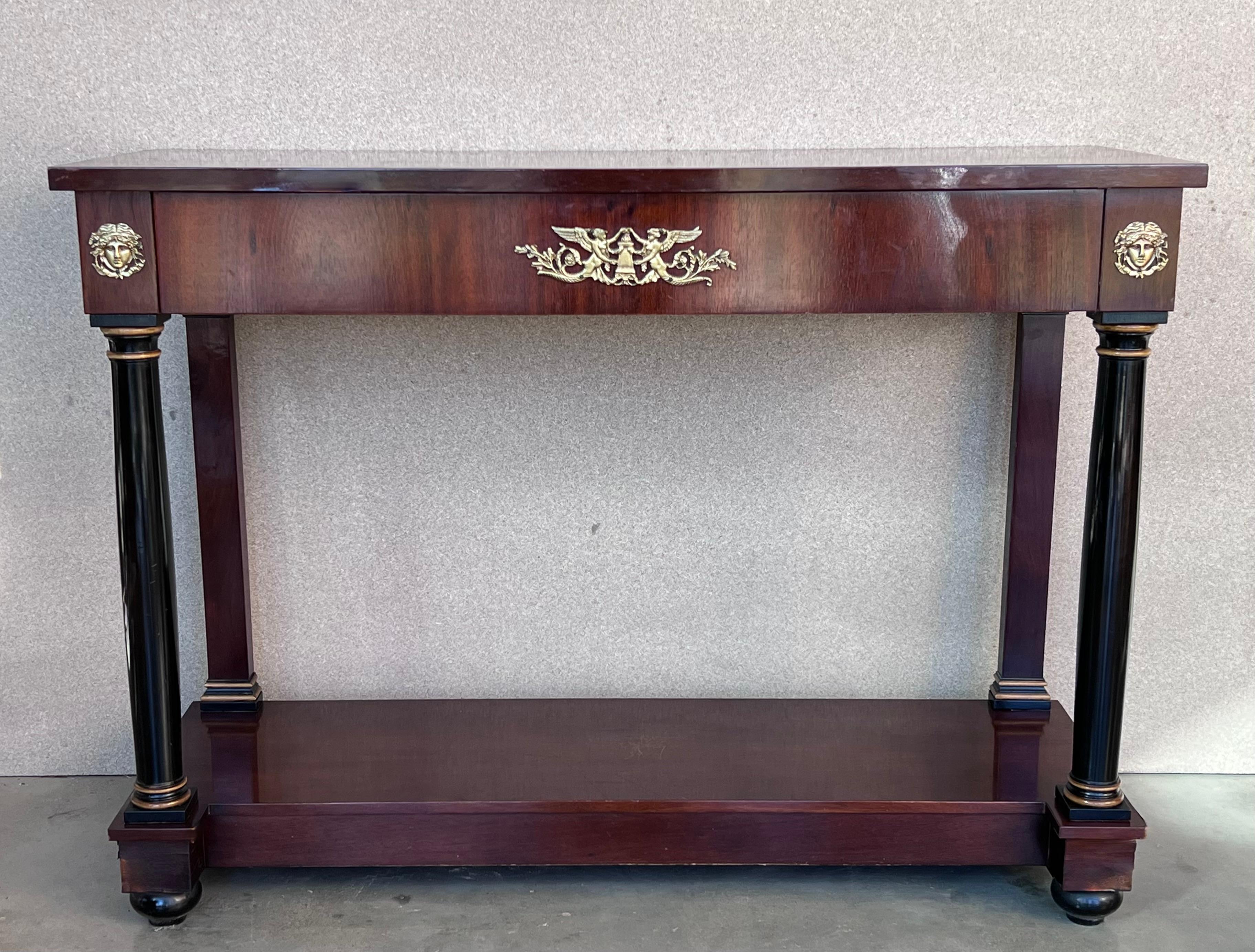 Biedermeier Console with Ebonized Columns and Bronze Mounts and Drawer In Good Condition For Sale In Miami, FL
