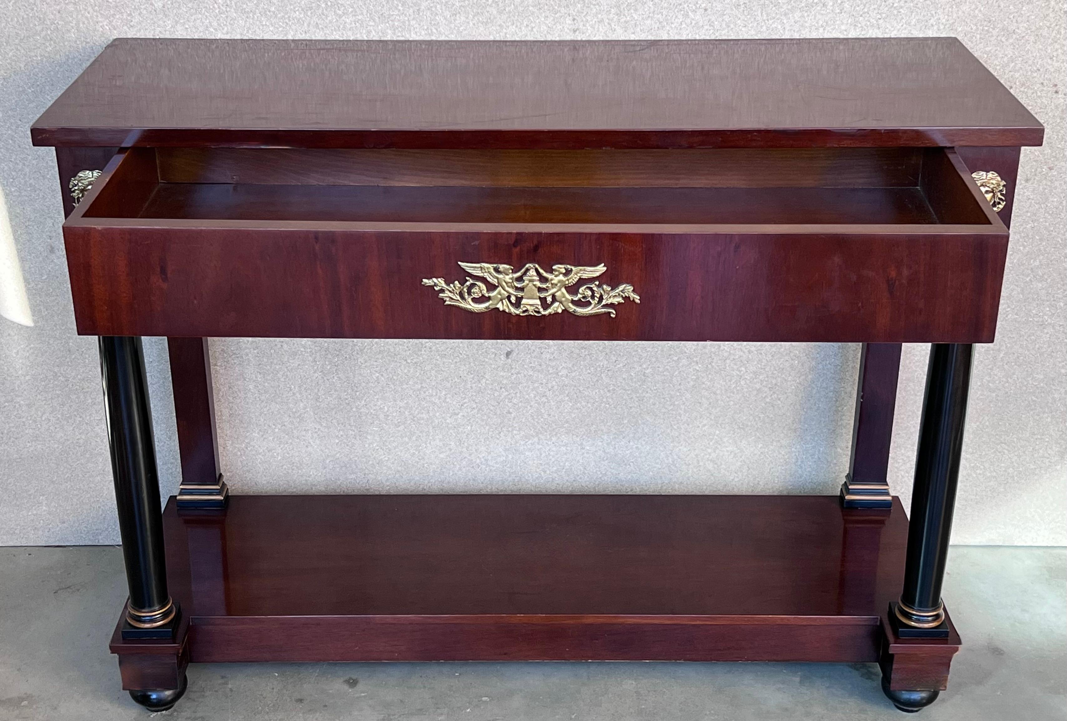 Biedermeier Console with Ebonized Columns and Bronze Mounts and Drawer For Sale 1