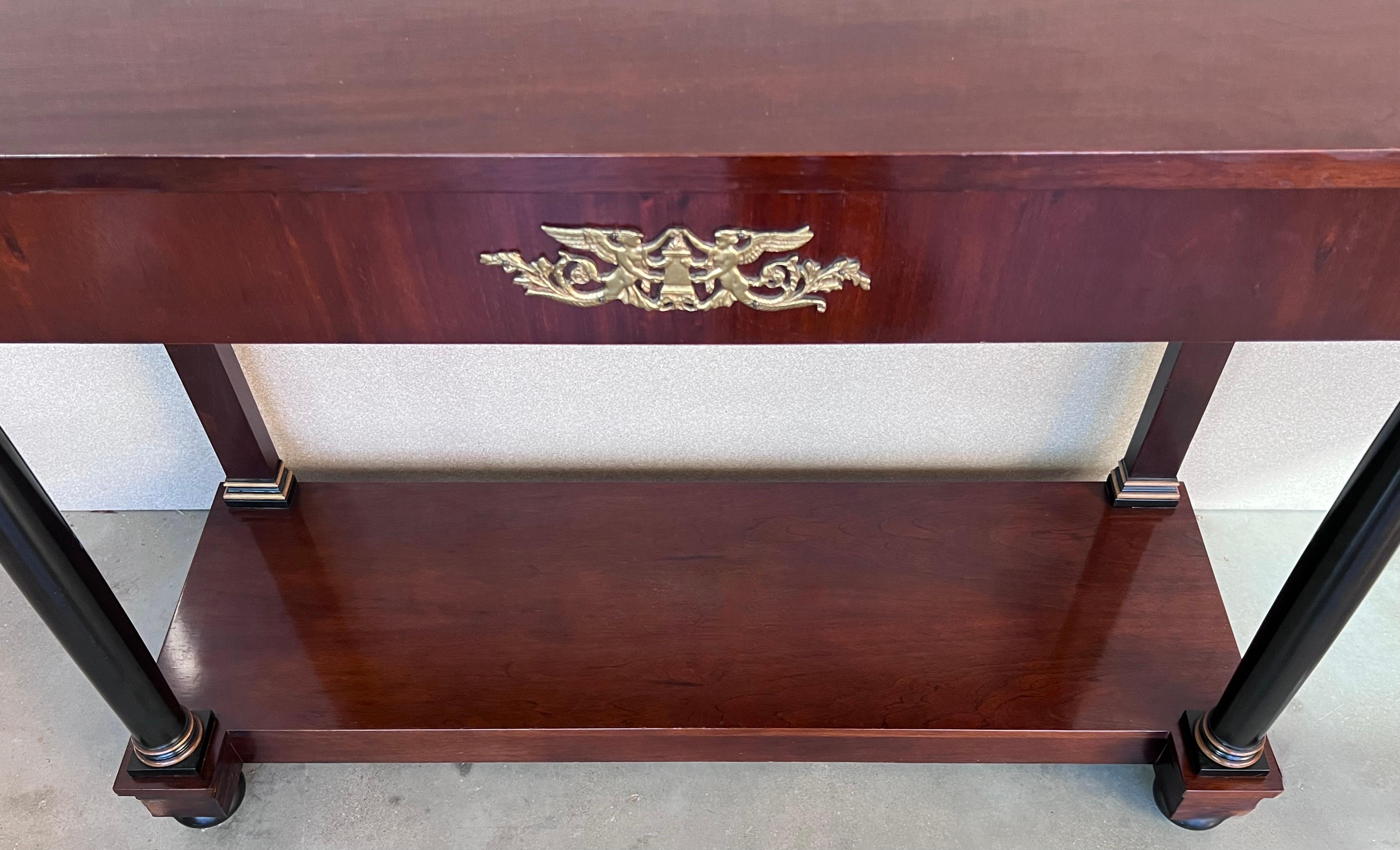 Biedermeier Console with Ebonized Columns and Bronze Mounts and Drawer For Sale 2