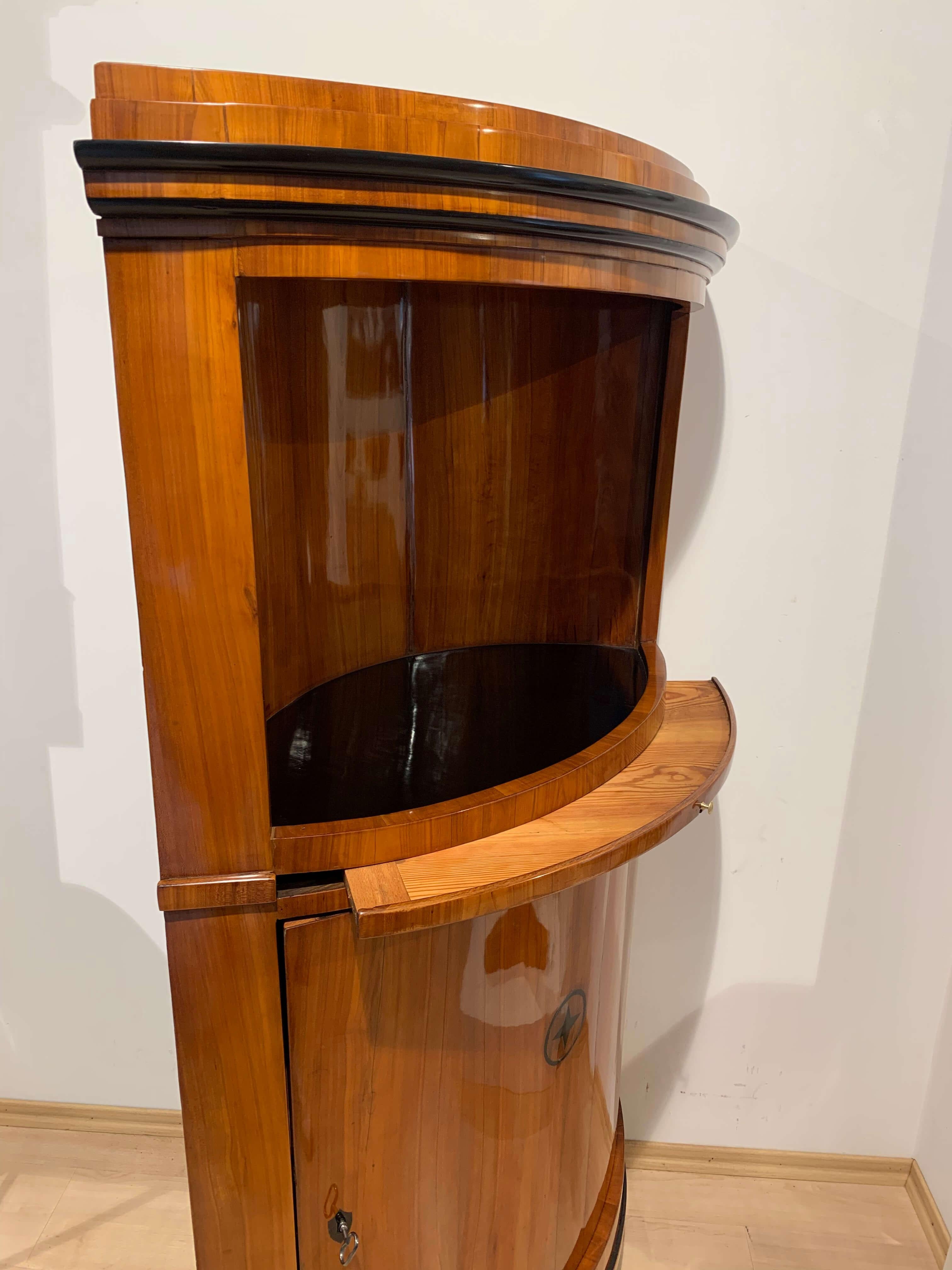 Metal Biedermeier Corner Cabinet, Cherry Veneer, Ebony, South Germany circa 1820 For Sale