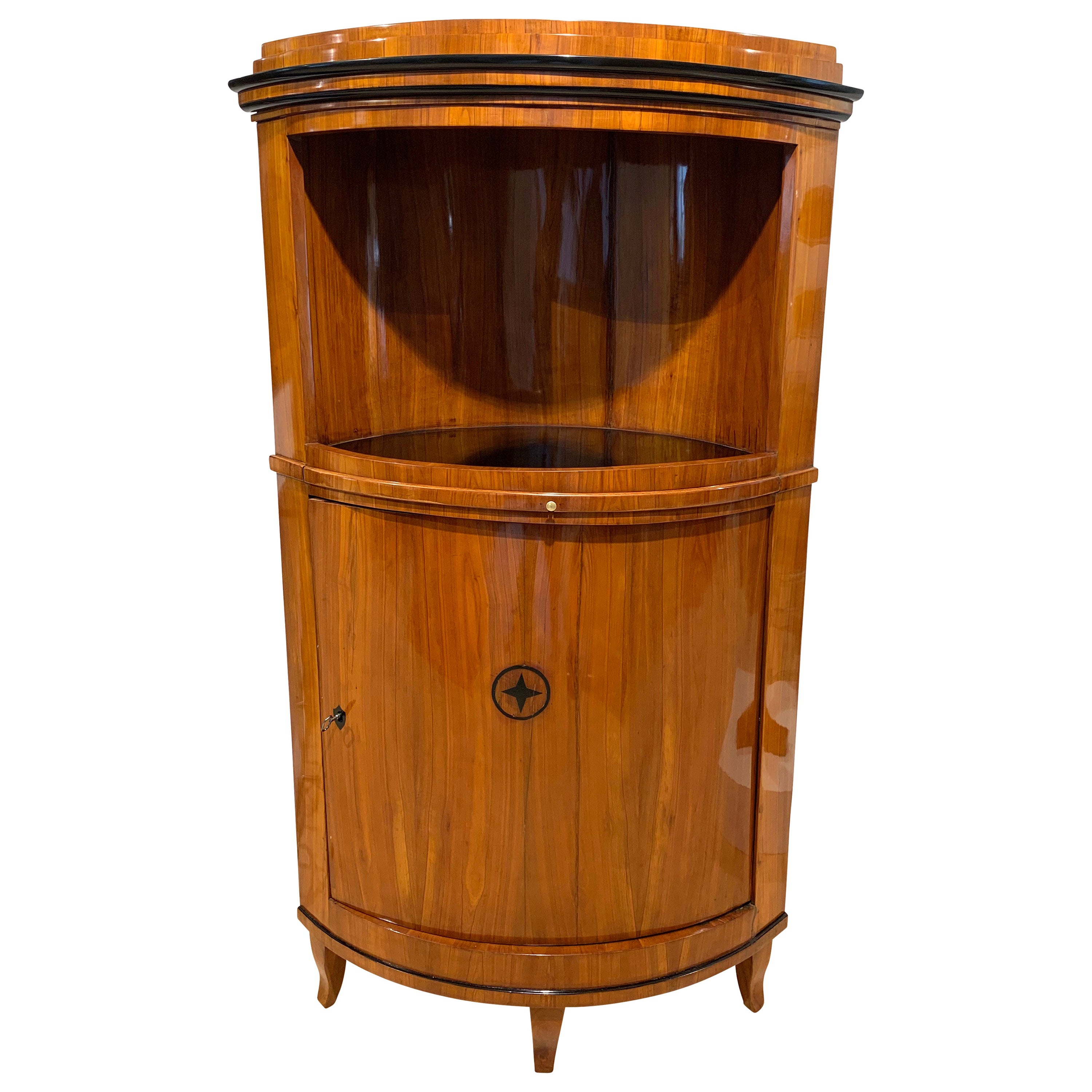 Biedermeier Corner Cabinet, Cherry Veneer, Ebony, South Germany circa 1820