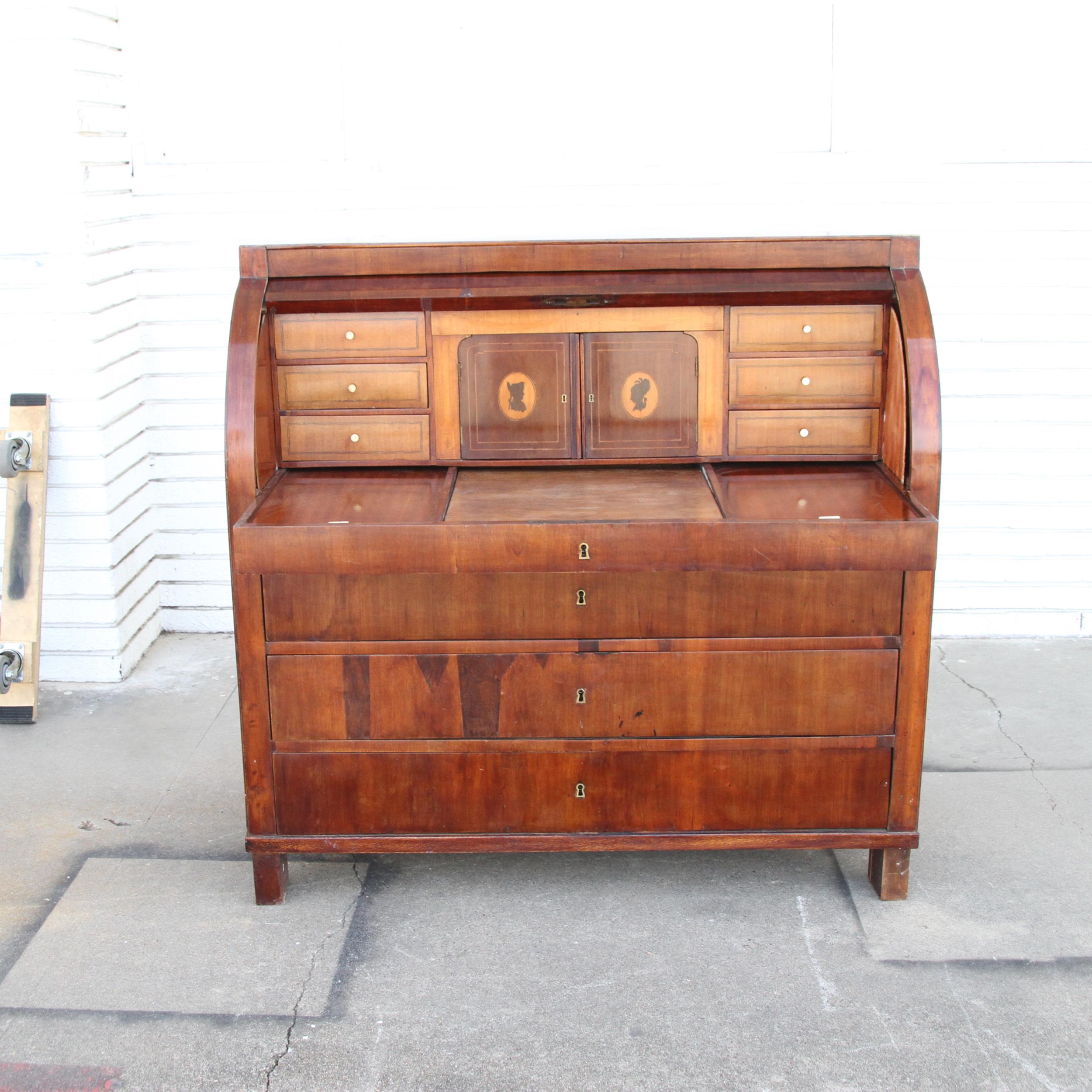 Scrivania Roll Top a cilindro Biedermeier con cassetti in vendita 6