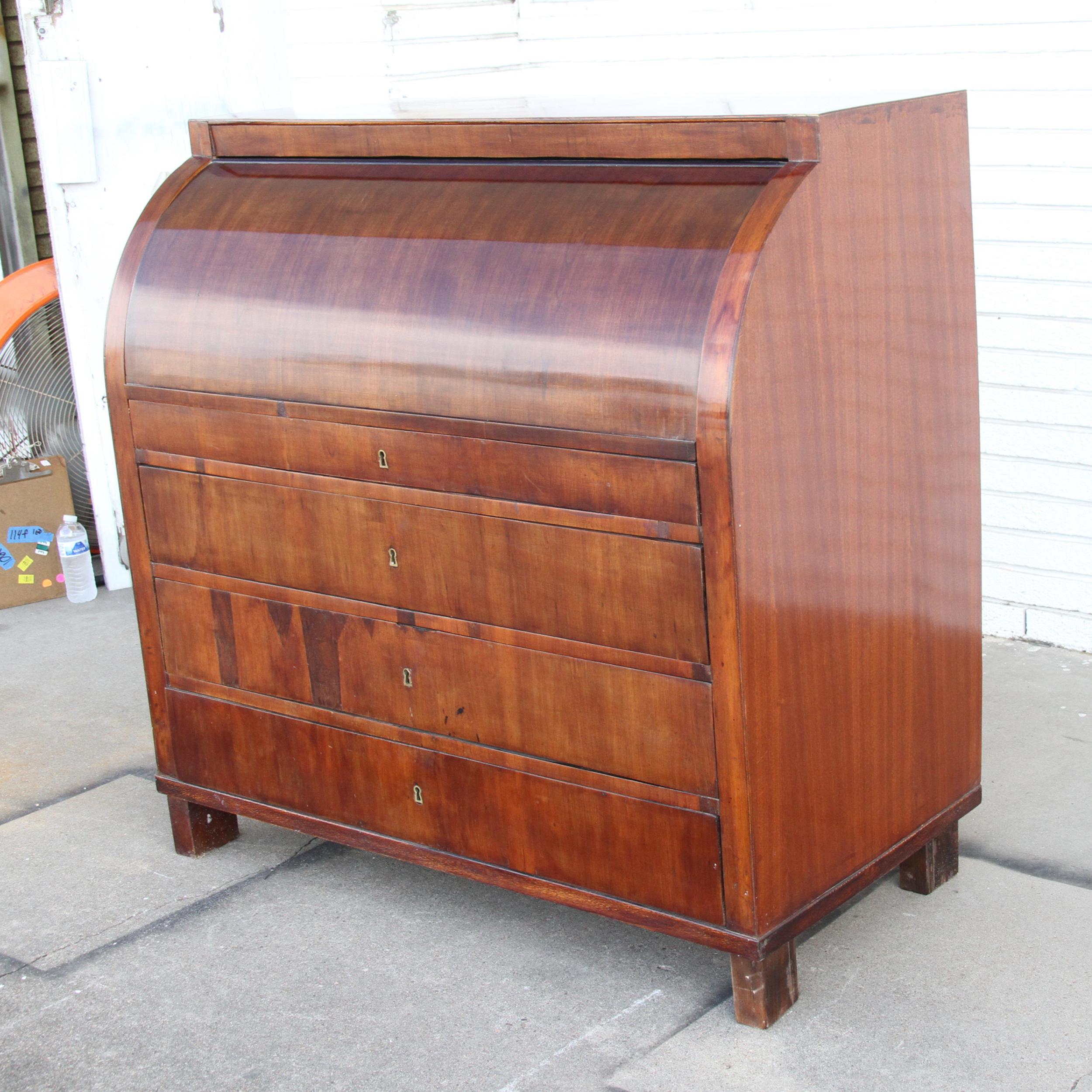 Tedesco Scrivania Roll Top a cilindro Biedermeier con cassetti in vendita
