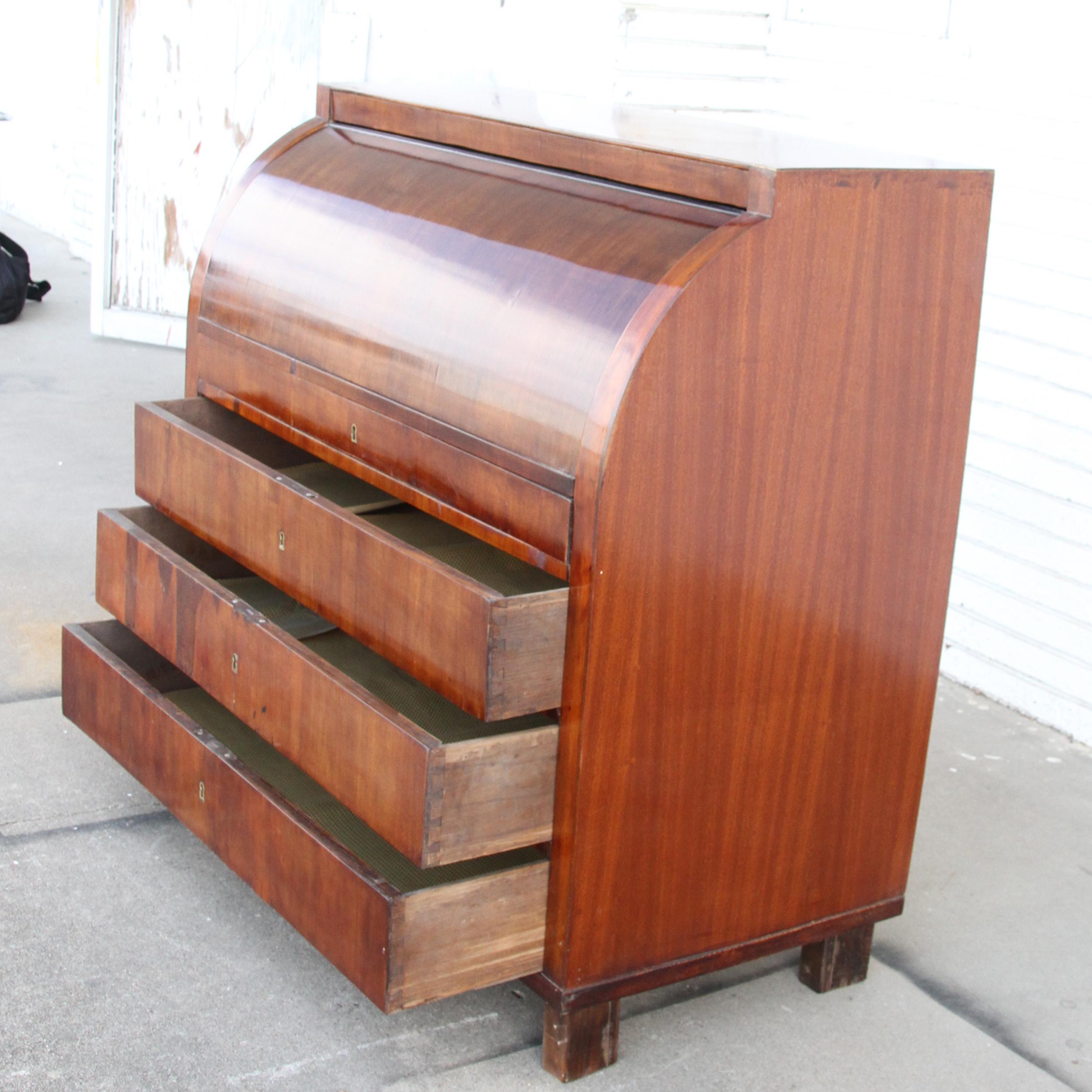 Legno Scrivania Roll Top a cilindro Biedermeier con cassetti in vendita