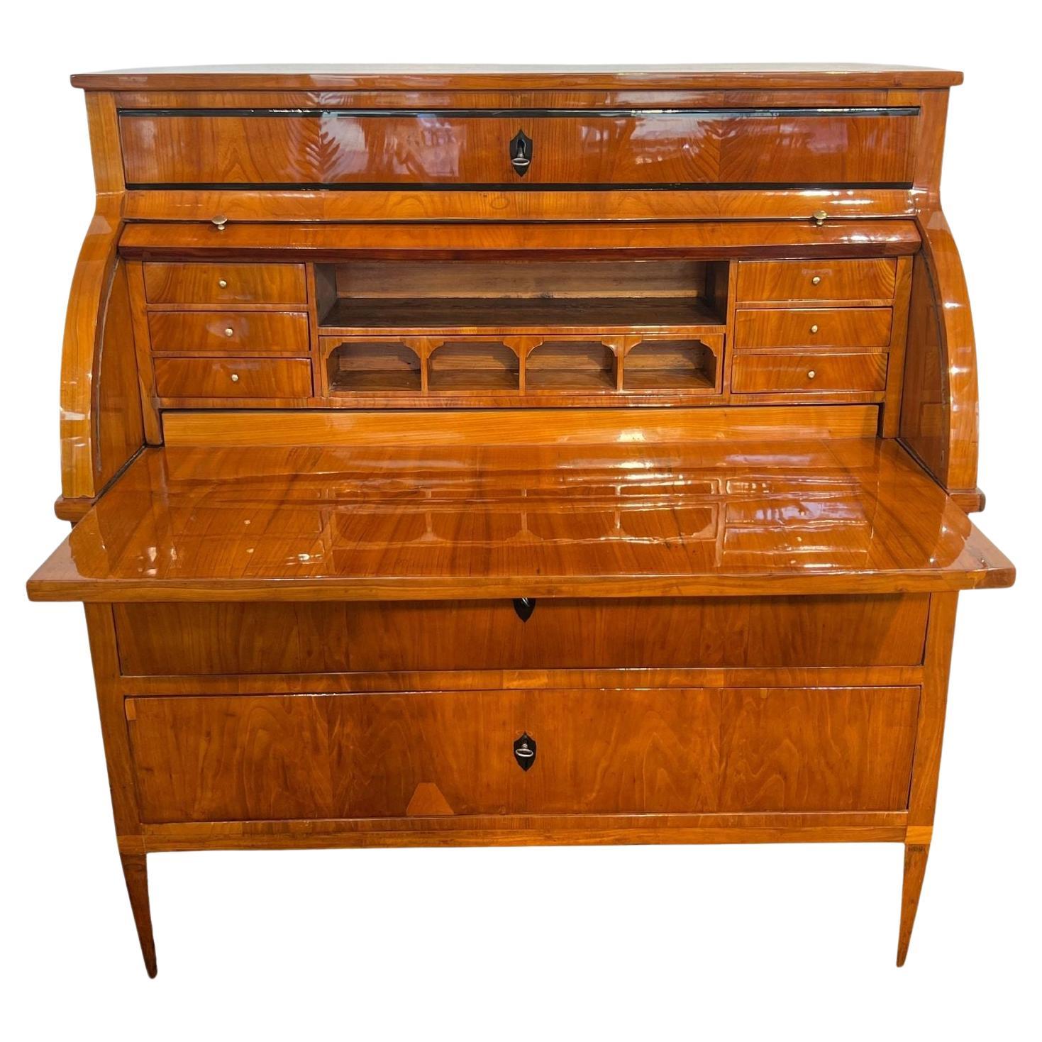 Biedermeier Cylinder Secretaire, Cherry Veneer, South Germany circa 1820
