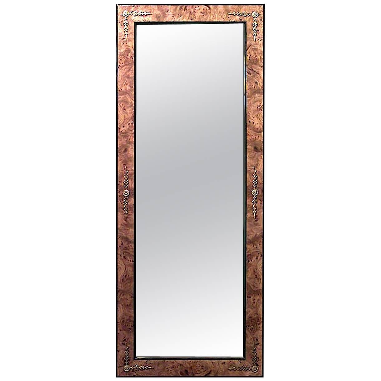 Biedermeier Style Burl Ash and Bronze Wall Mirror For Sale