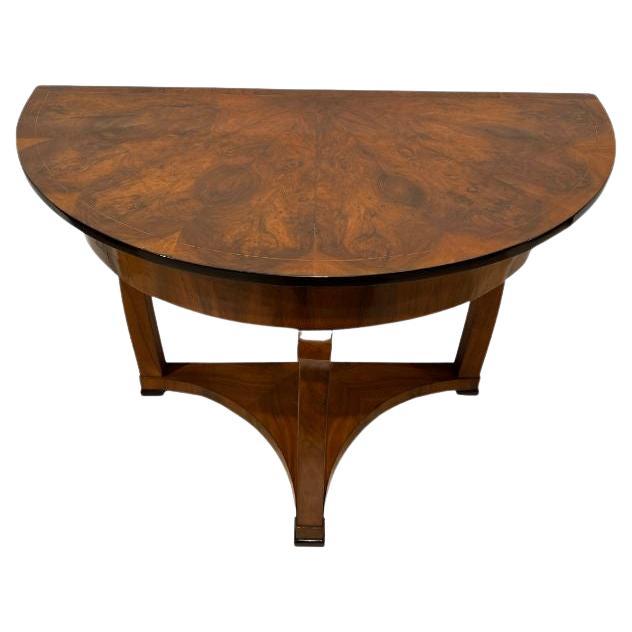 Biedermeier Demi-Lune Console Table, Walnut Veneer, Maple, Austria, circa 1830 For Sale