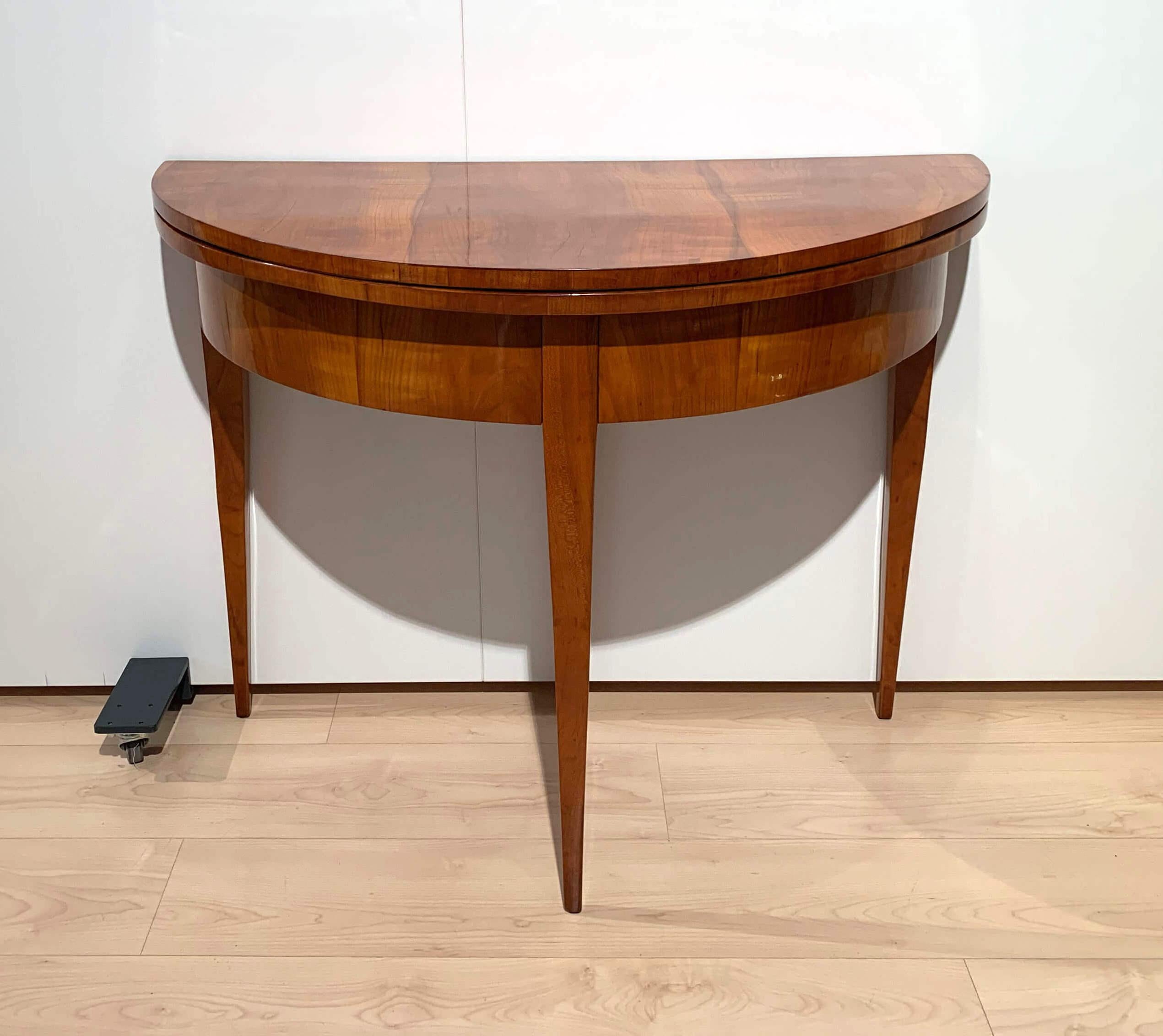 Polished Biedermeier Demi-Lune Fold-Out Table, Cherry Veneer, South Germany, circa 1820