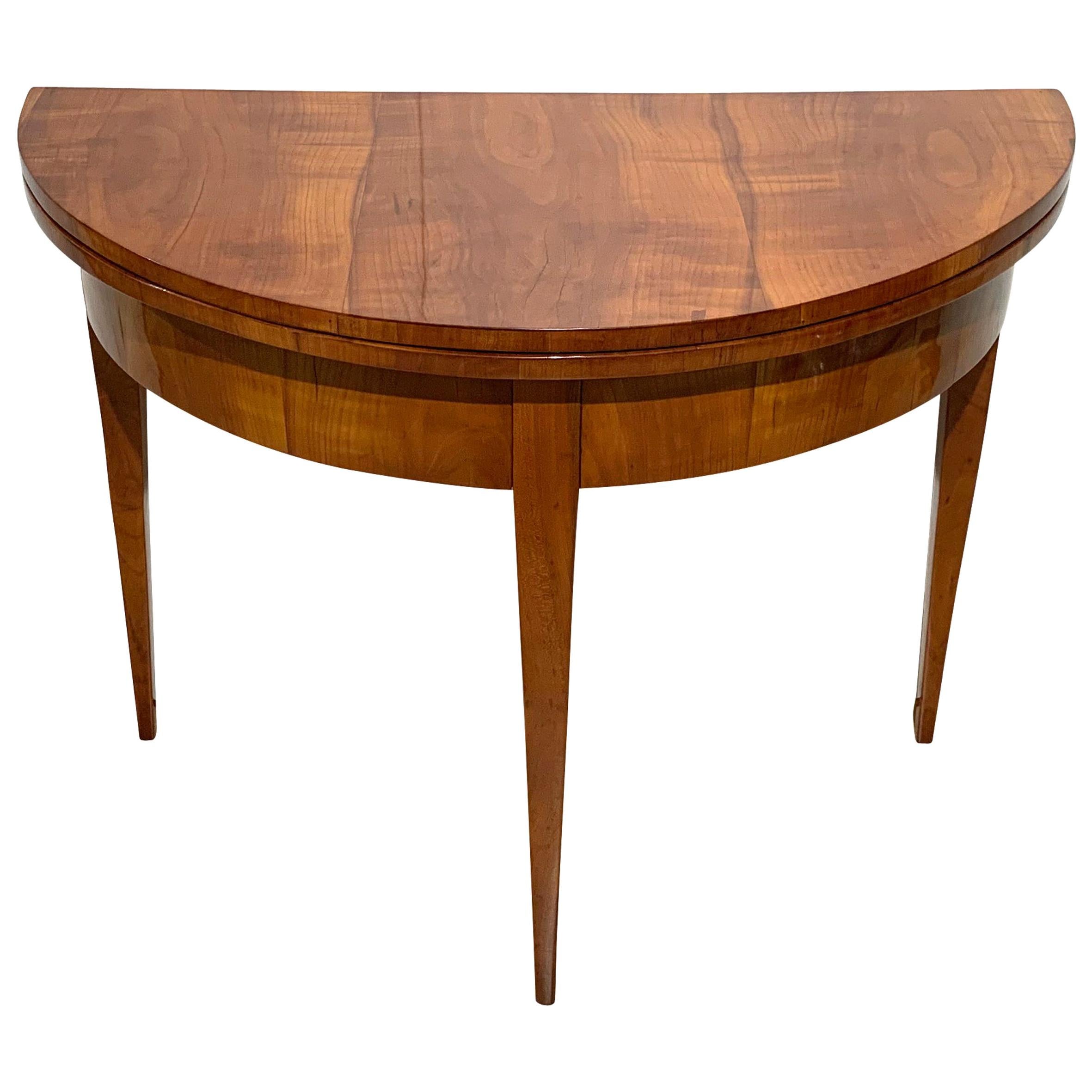 Biedermeier Demi-Lune Fold-Out Table, Cherry Veneer, South Germany, circa 1820