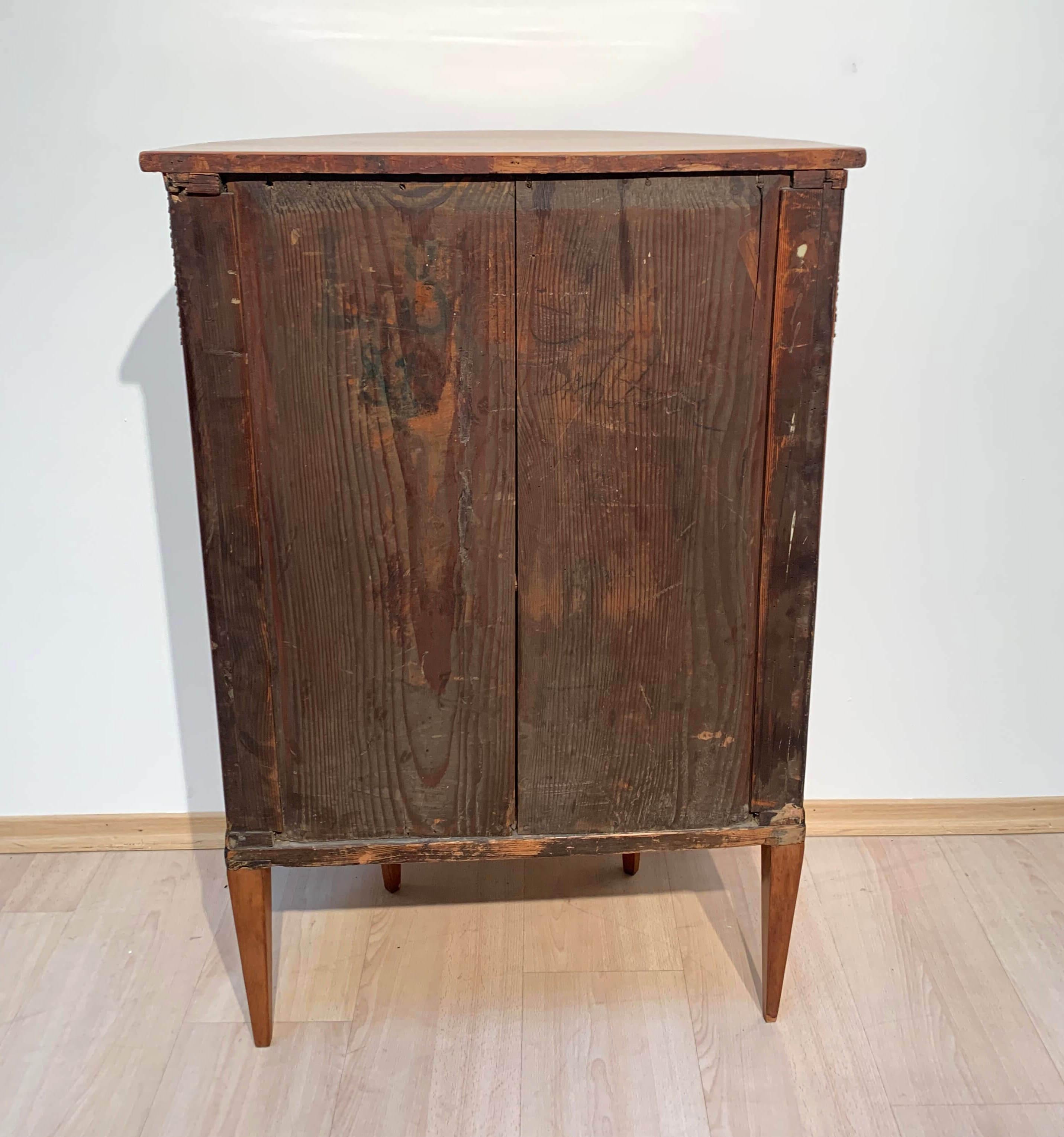 Neoclassical Demilune Half Cabinet, Cherrywood and Brass, France, circa 1810 For Sale 12