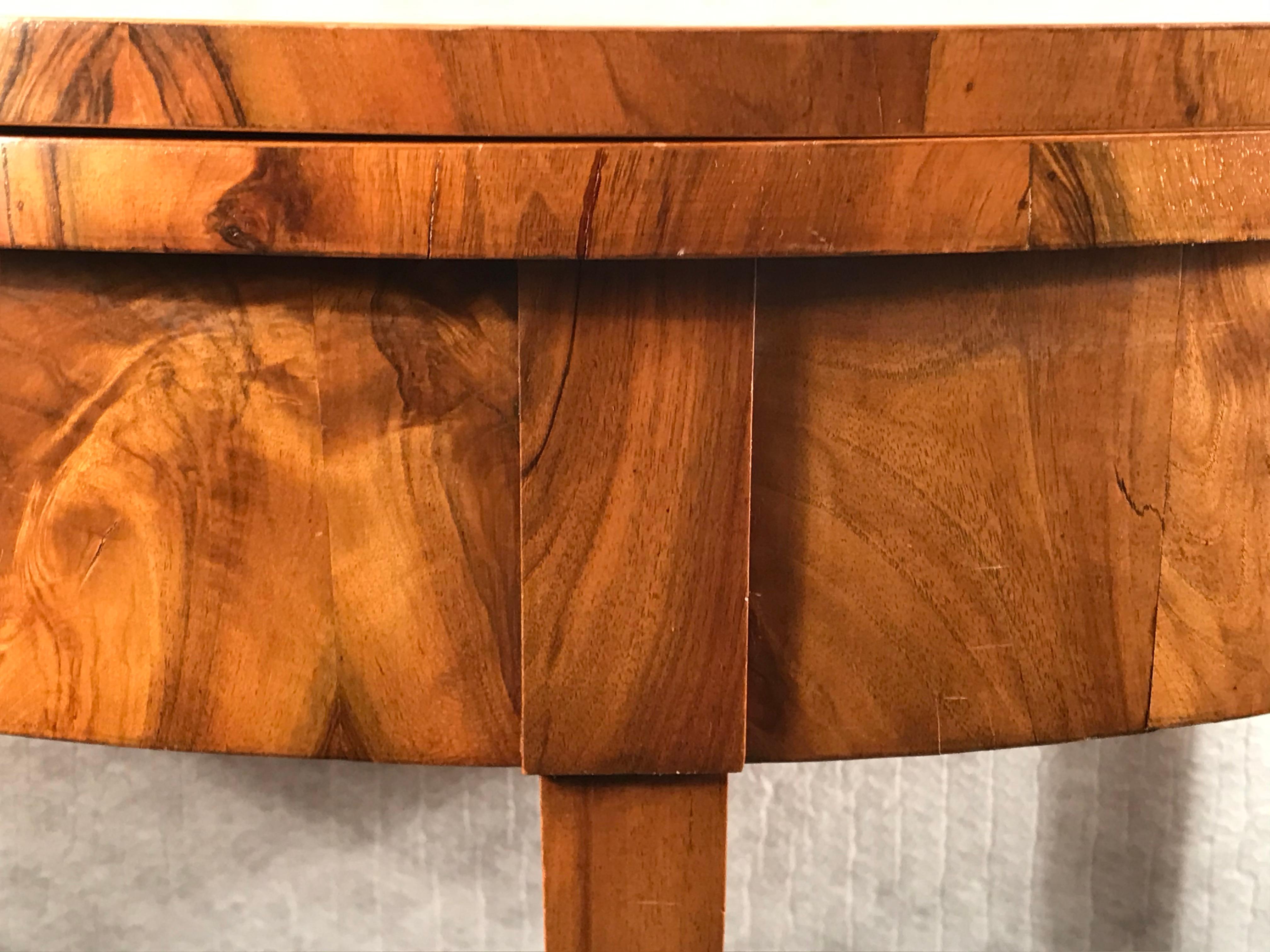 Early 19th Century Biedermeier Demilune Table, 1820, Walnut Veneer