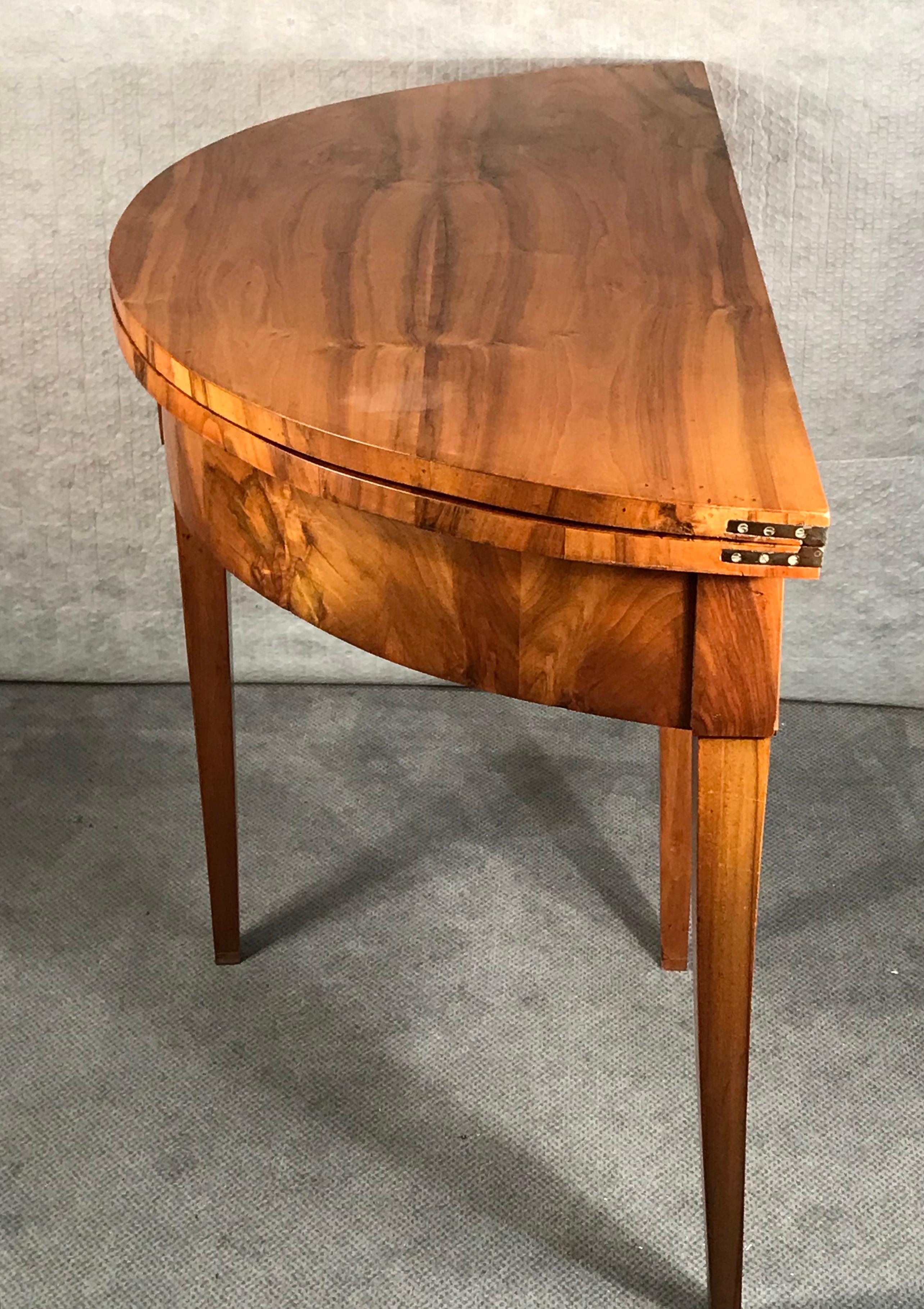 Biedermeier Demilune Table, 1820, Walnut Veneer 1