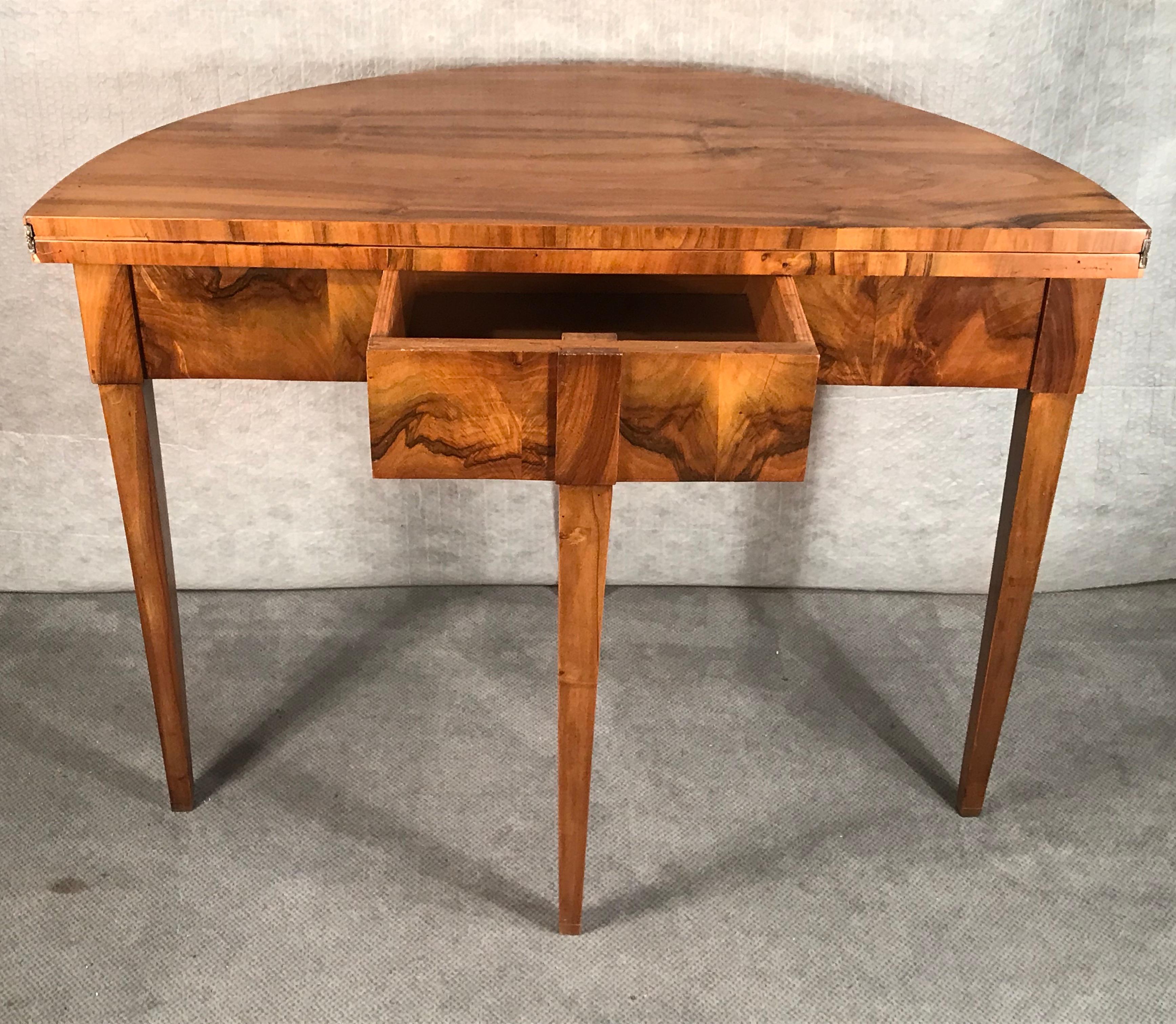 Biedermeier Demilune Table, 1820, Walnut Veneer 2