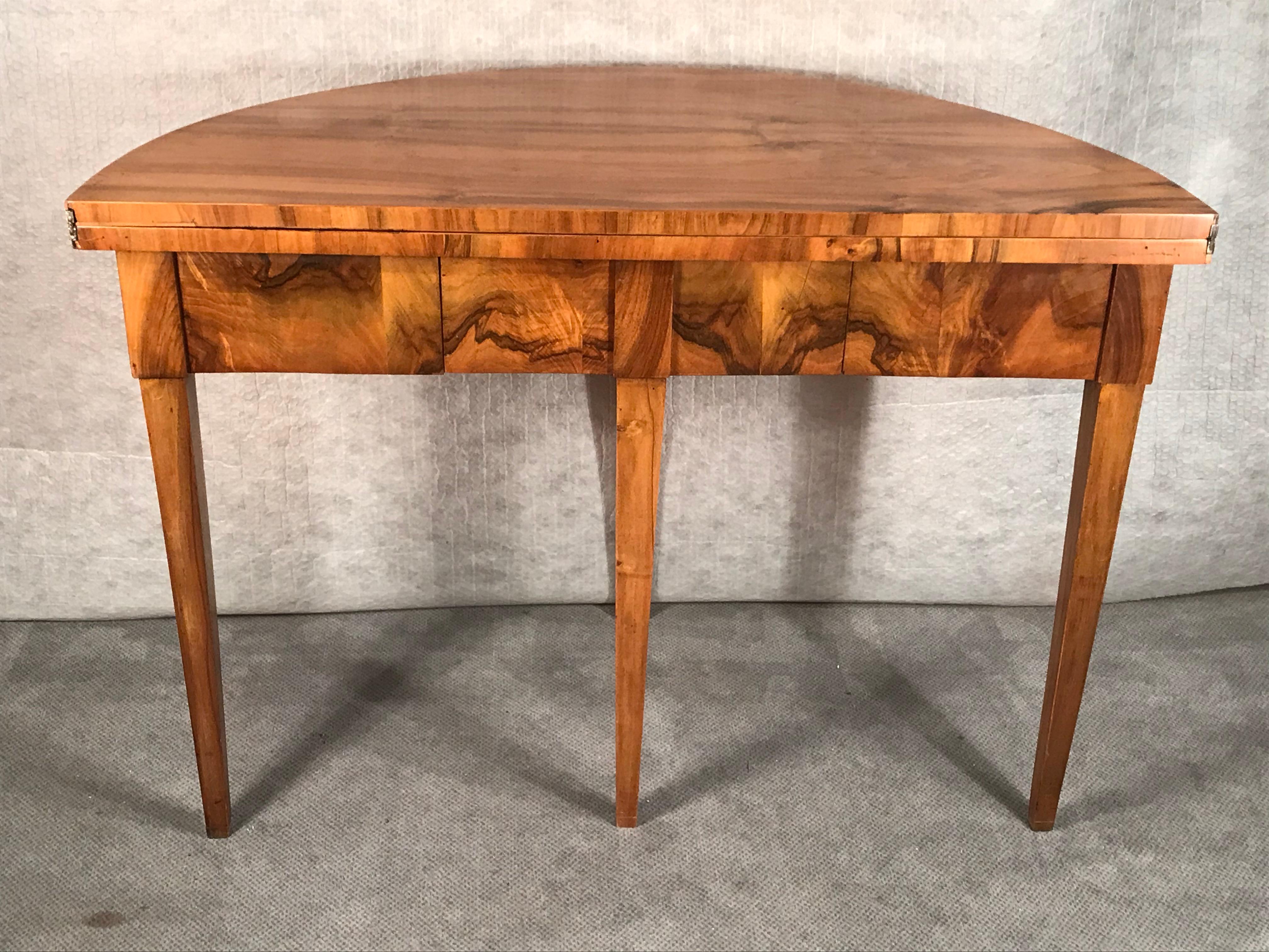 Biedermeier Demilune Table, 1820, Walnut Veneer 3