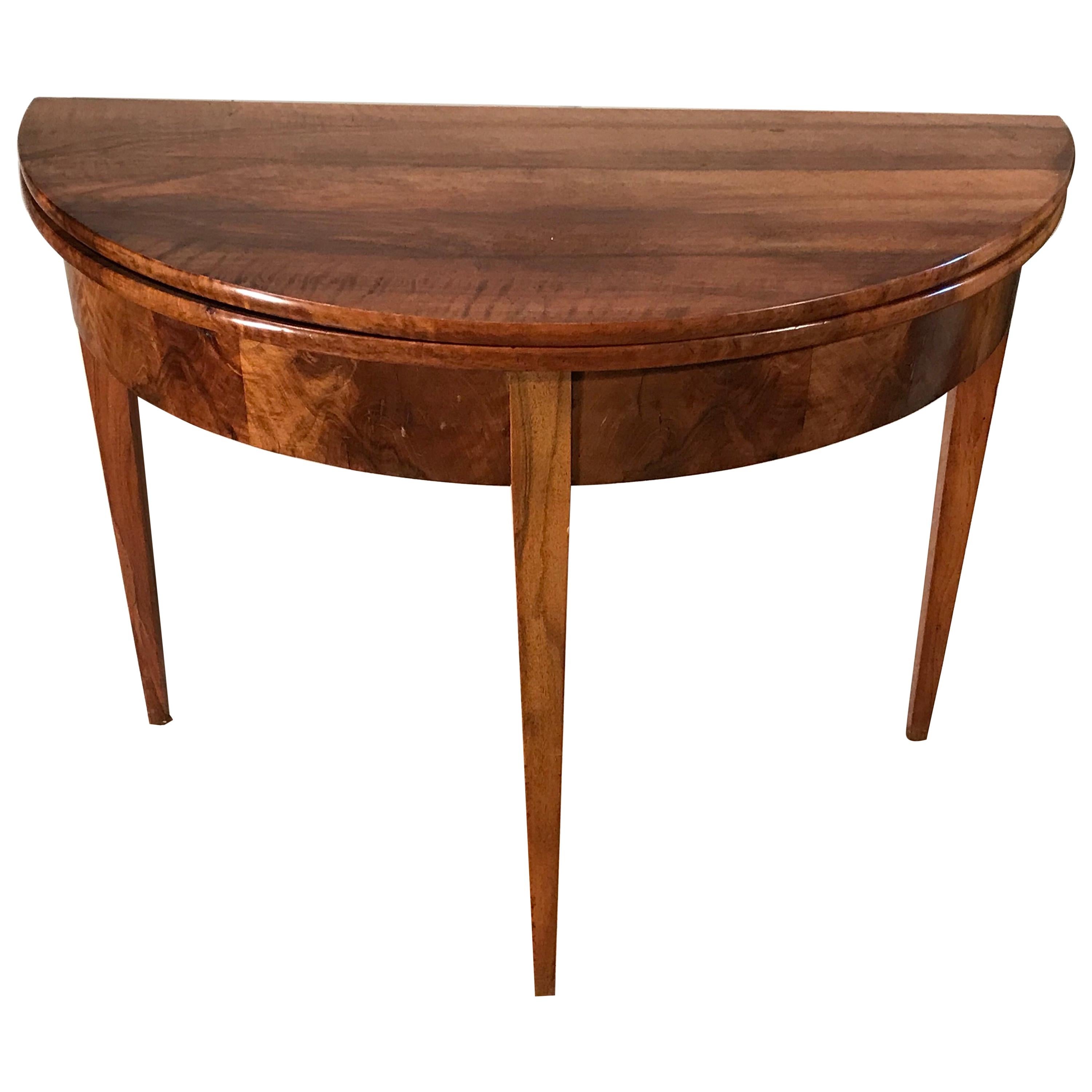 Biedermeier Demilune Table, 1820, Walnut Veneer