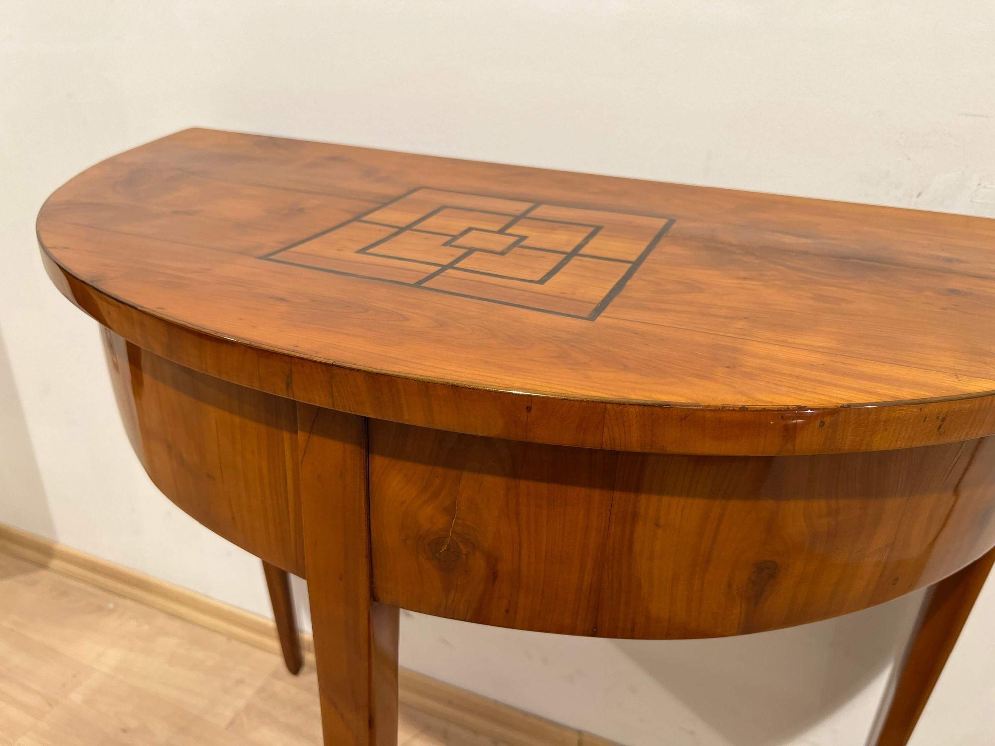 Inlay Biedermeier Demi Lune table, Cherry Wood, South Germany circa 1820