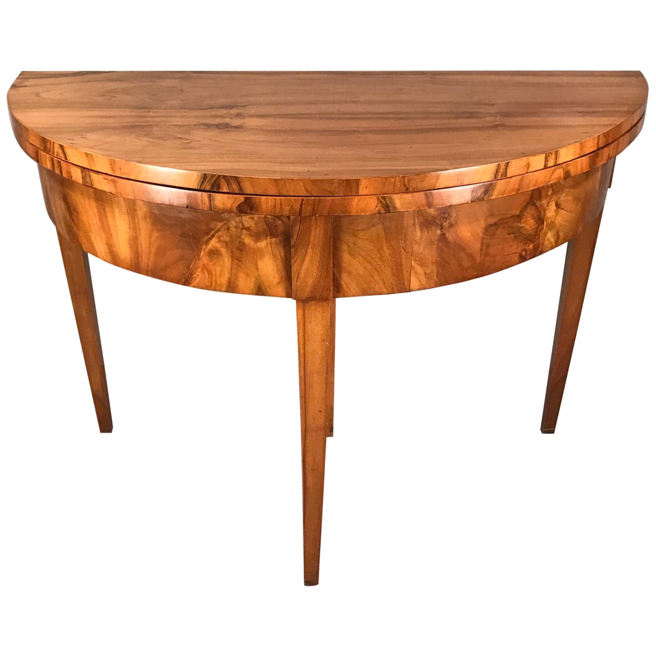 Biedermeier Demilune Table, 1820, Walnut Veneer