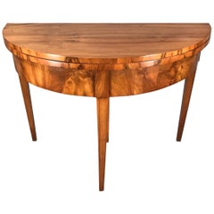 Table Demilune Biedermeier:: 1820:: placage de noyer