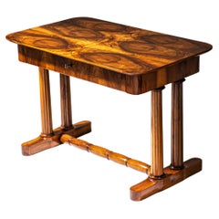 Biedermeier Desk, Walnut Veneer, Restored, Fluted Legs, Circa 1830